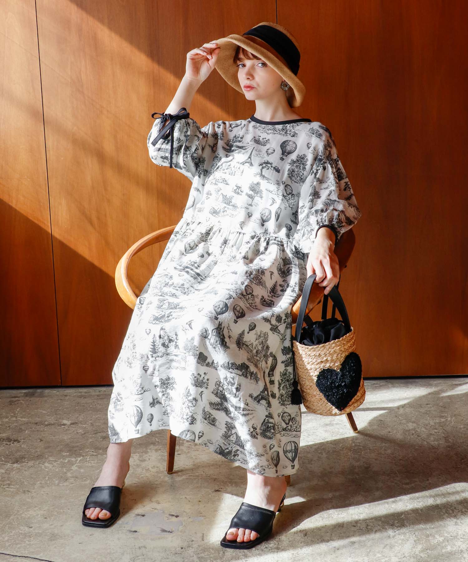 ビンテージ風景柄ワンピース
