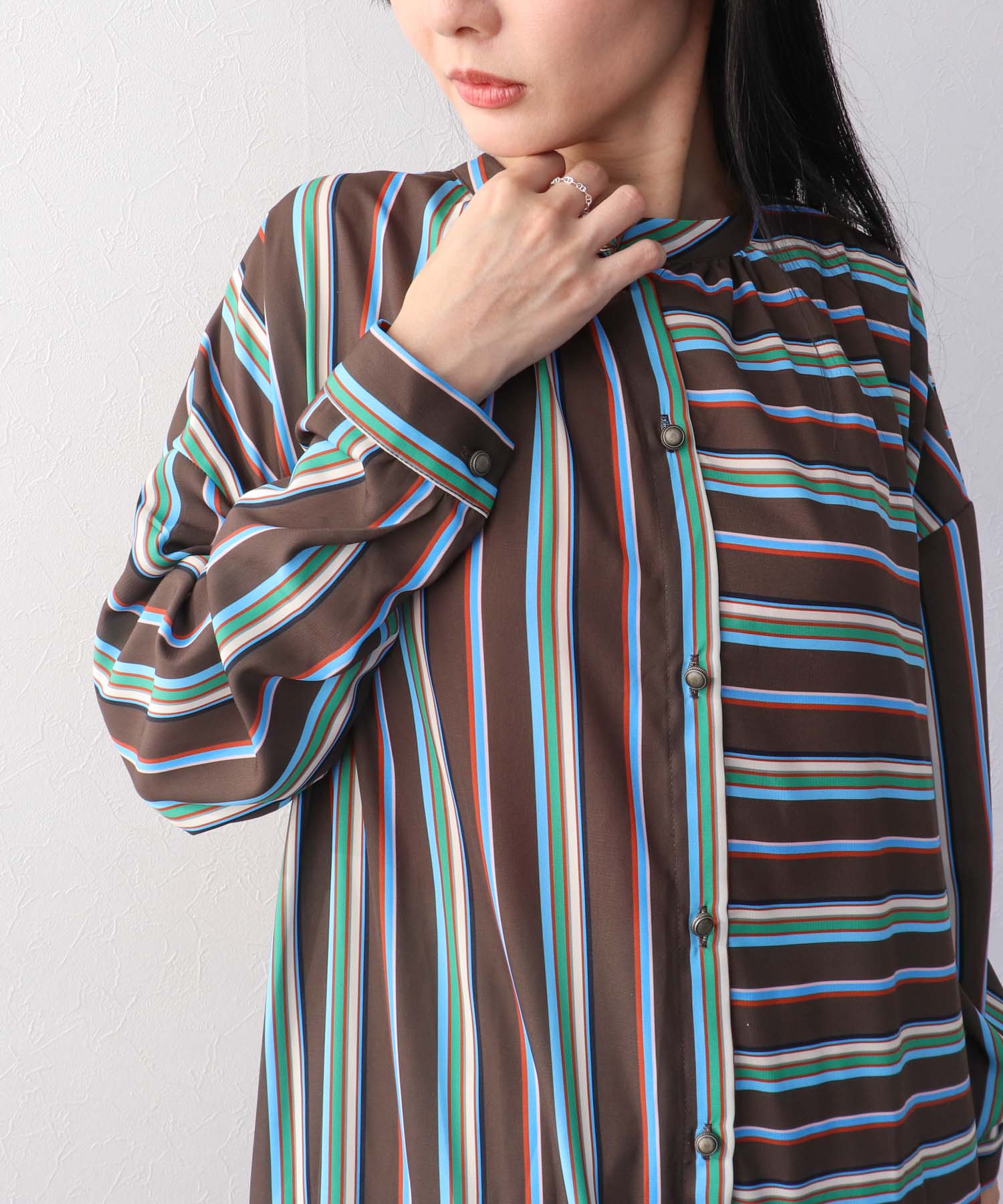 ランダムストライプ柄切替ワンピース