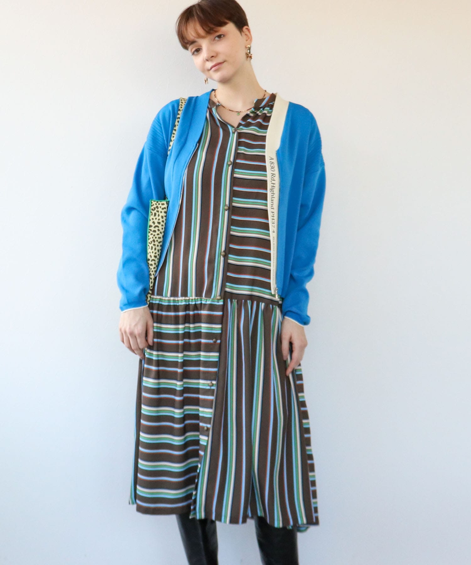 ランダムストライプ柄切替ワンピース