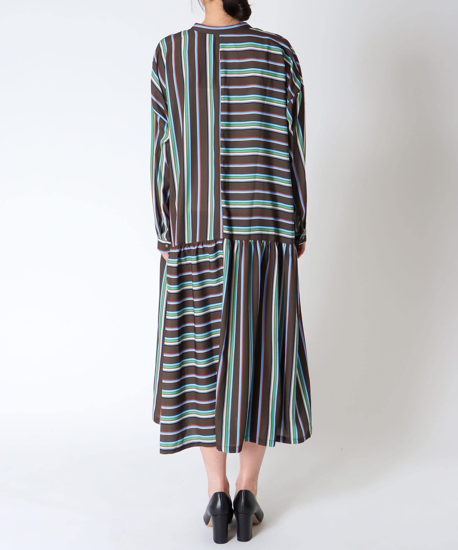 ランダムストライプ柄切替ワンピース