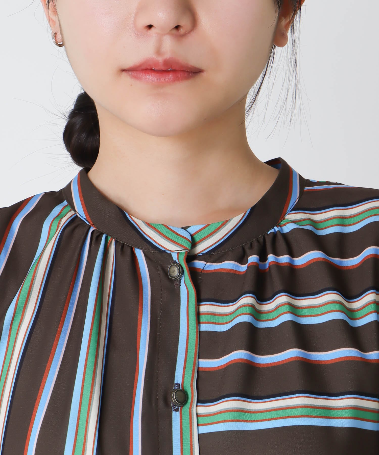 ランダムストライプ柄切替ワンピース