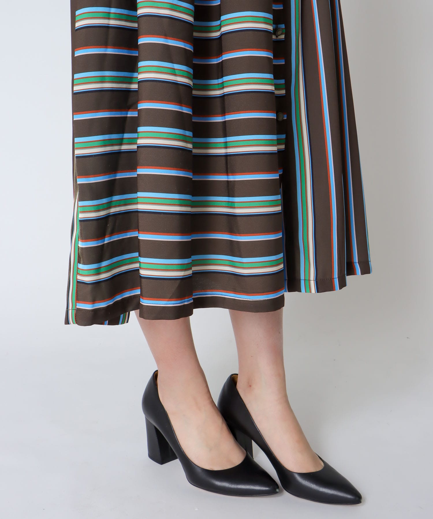 ランダムストライプ柄切替ワンピース