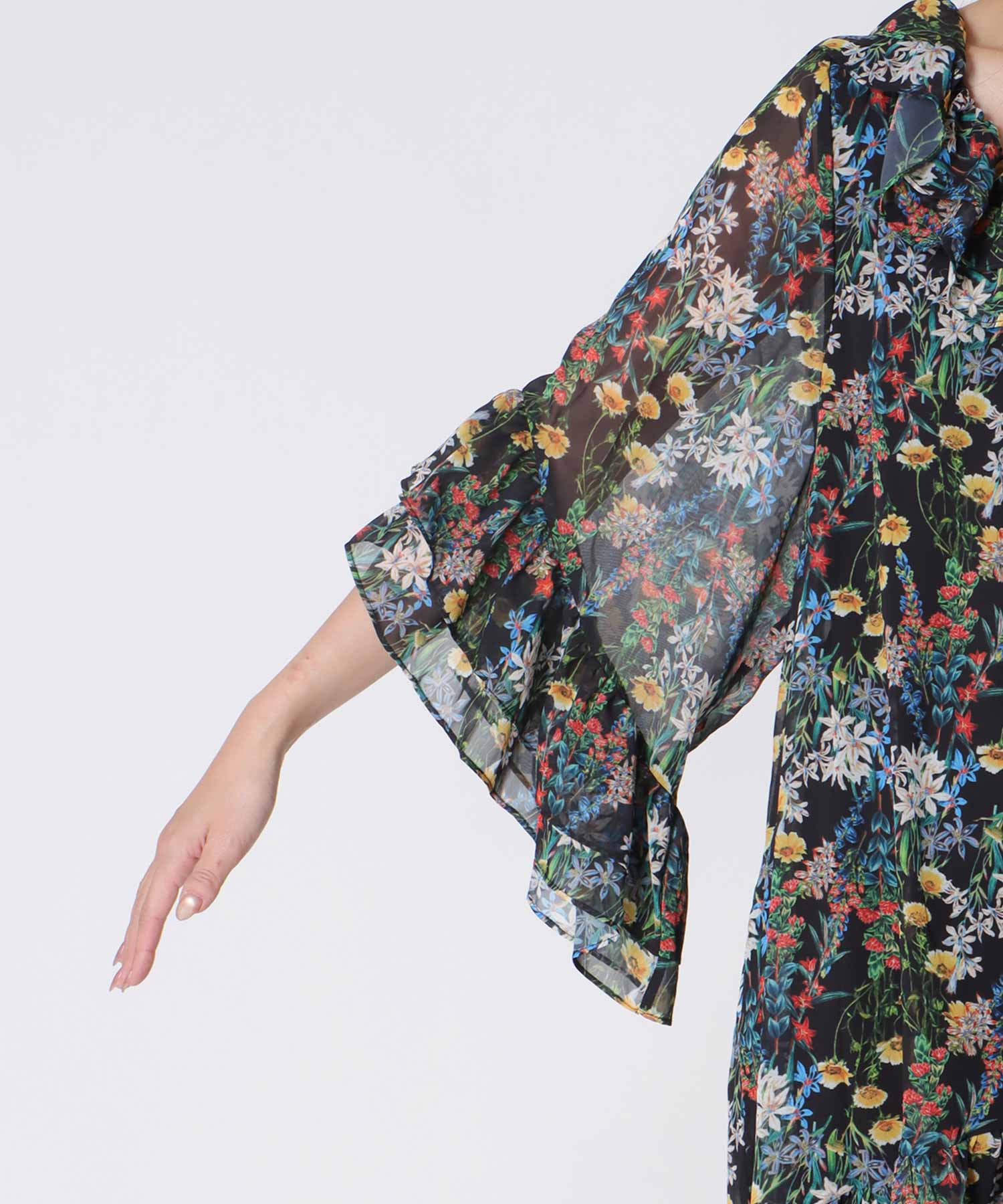 フリルカラーボリュームチュニックワンピース