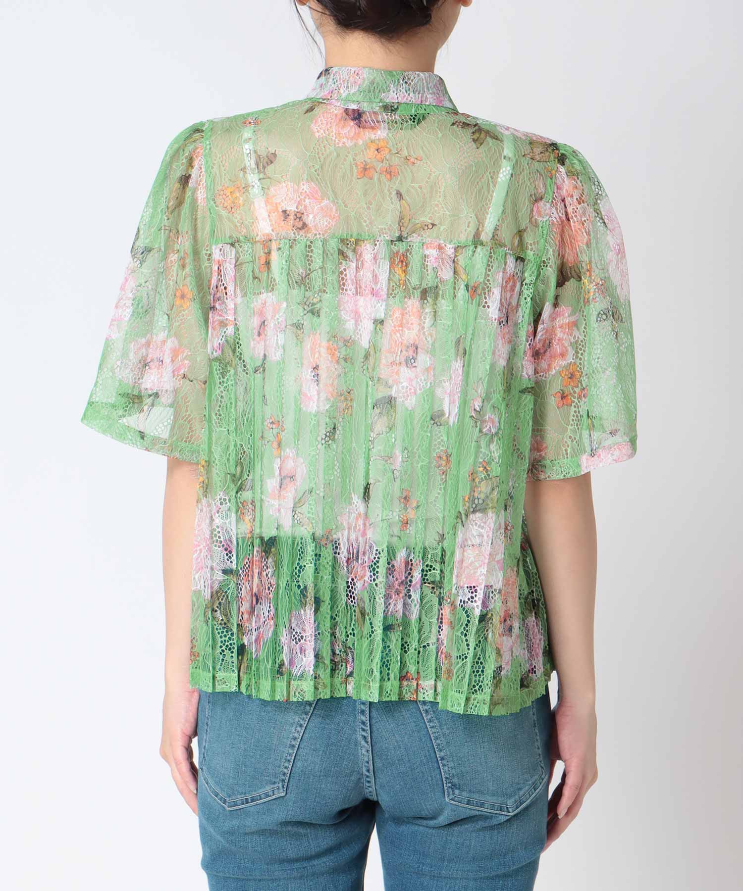 〔お家で試着〕ボカシフラワーレースプリーツブラウス