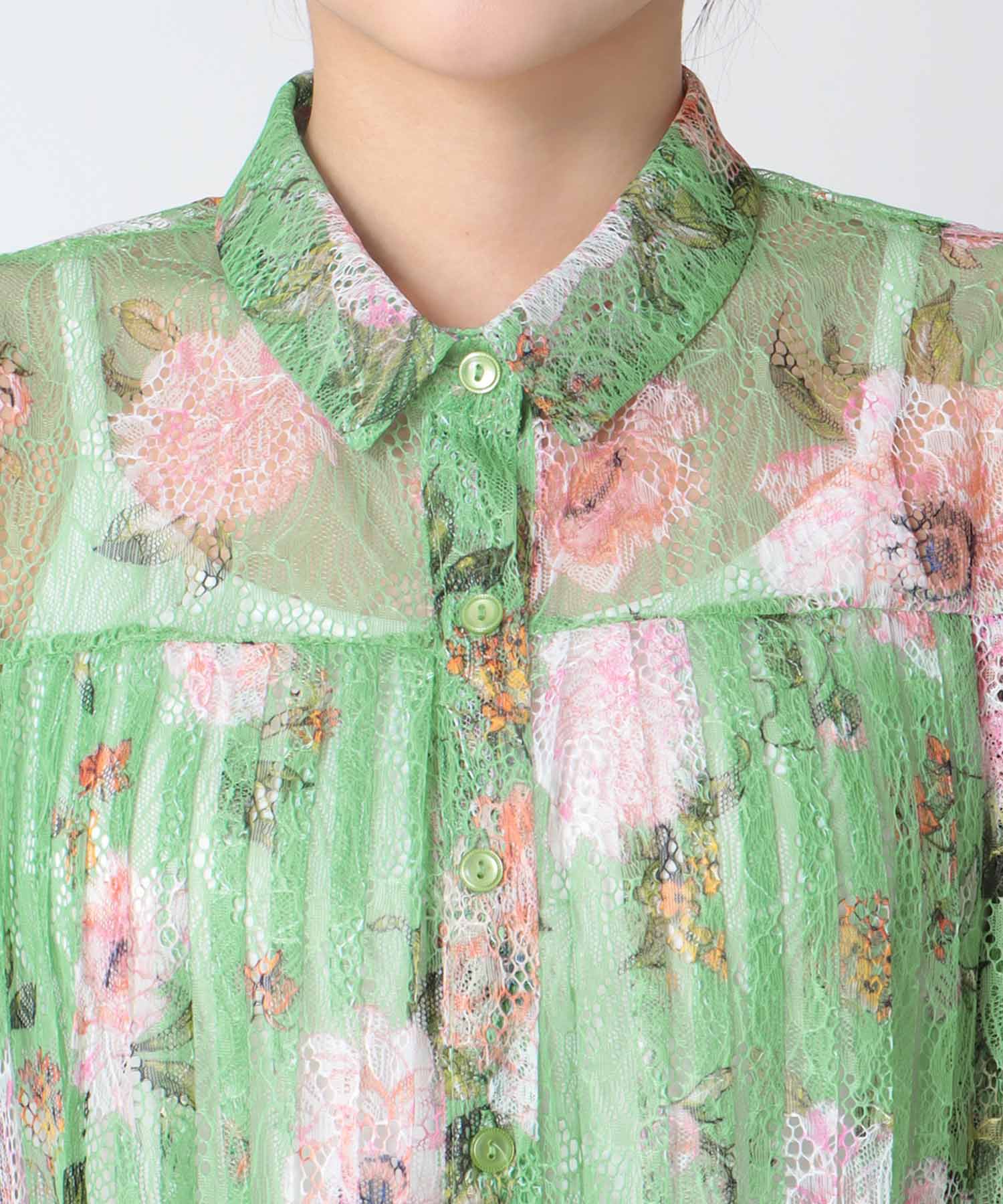 〔お家で試着〕ボカシフラワーレースプリーツブラウス