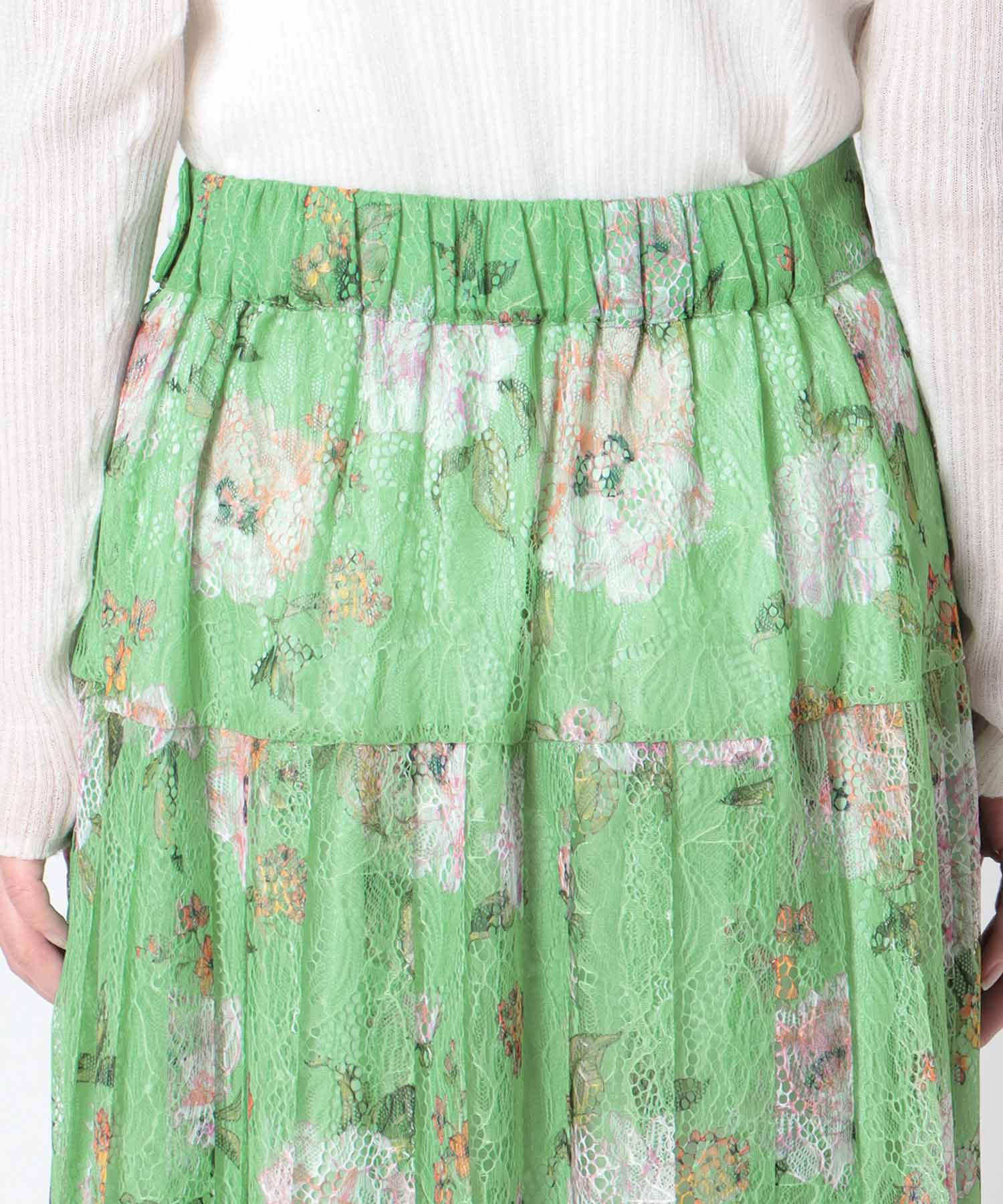 〔お家で試着〕ボカシフラワーレースプリーツスカート