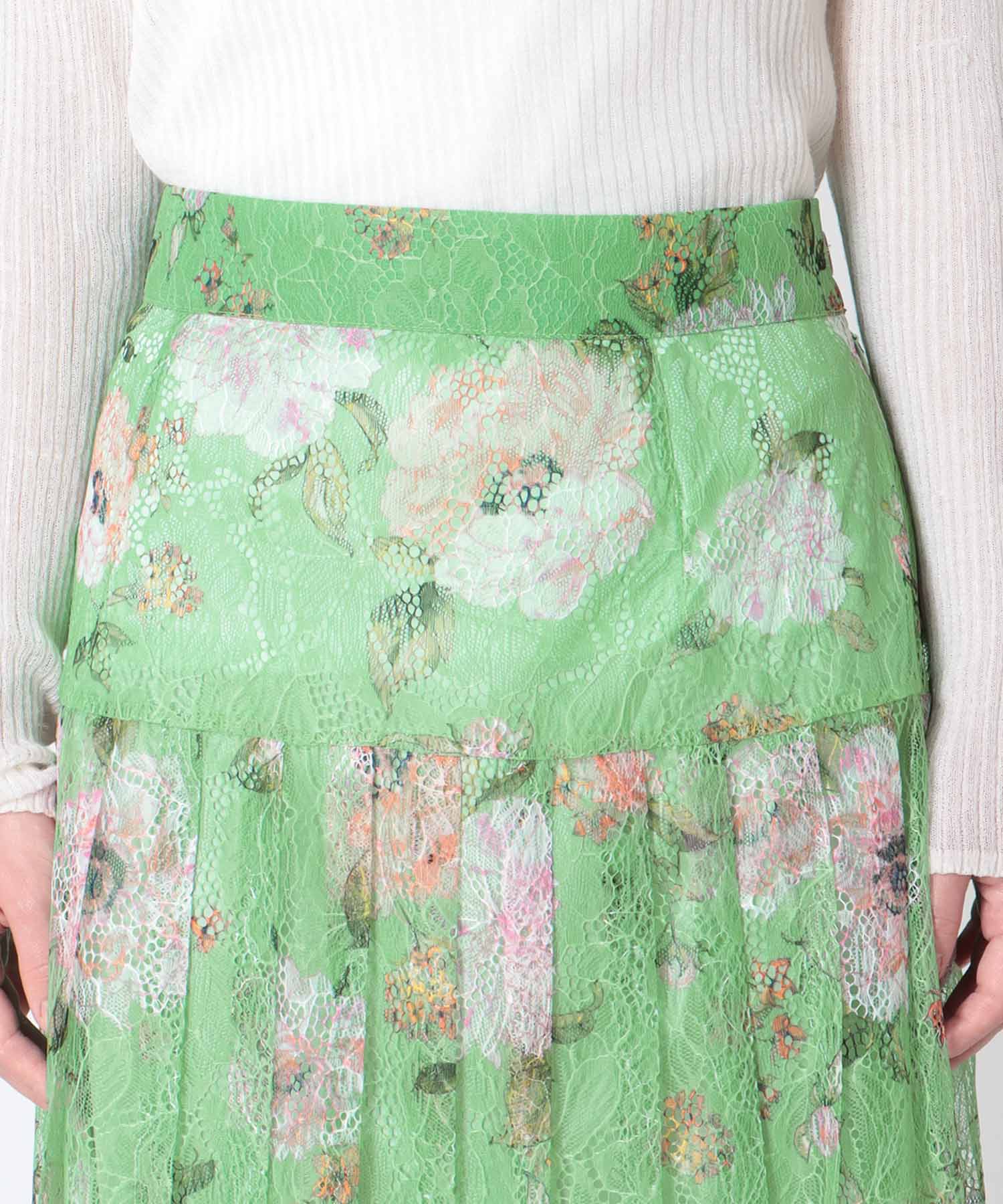 〔お家で試着〕ボカシフラワーレースプリーツスカート