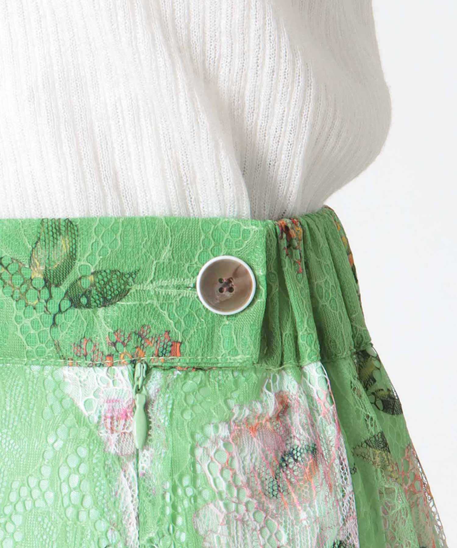 〔お家で試着〕ボカシフラワーレースプリーツスカート