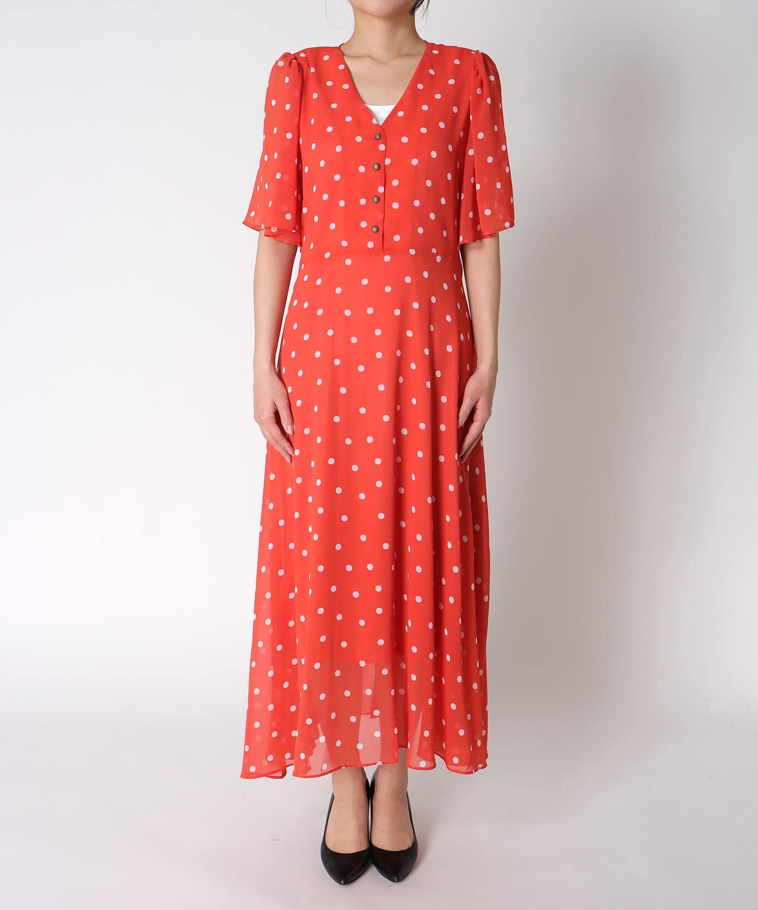 〔お家で試着〕ドット柄レトロワンピース