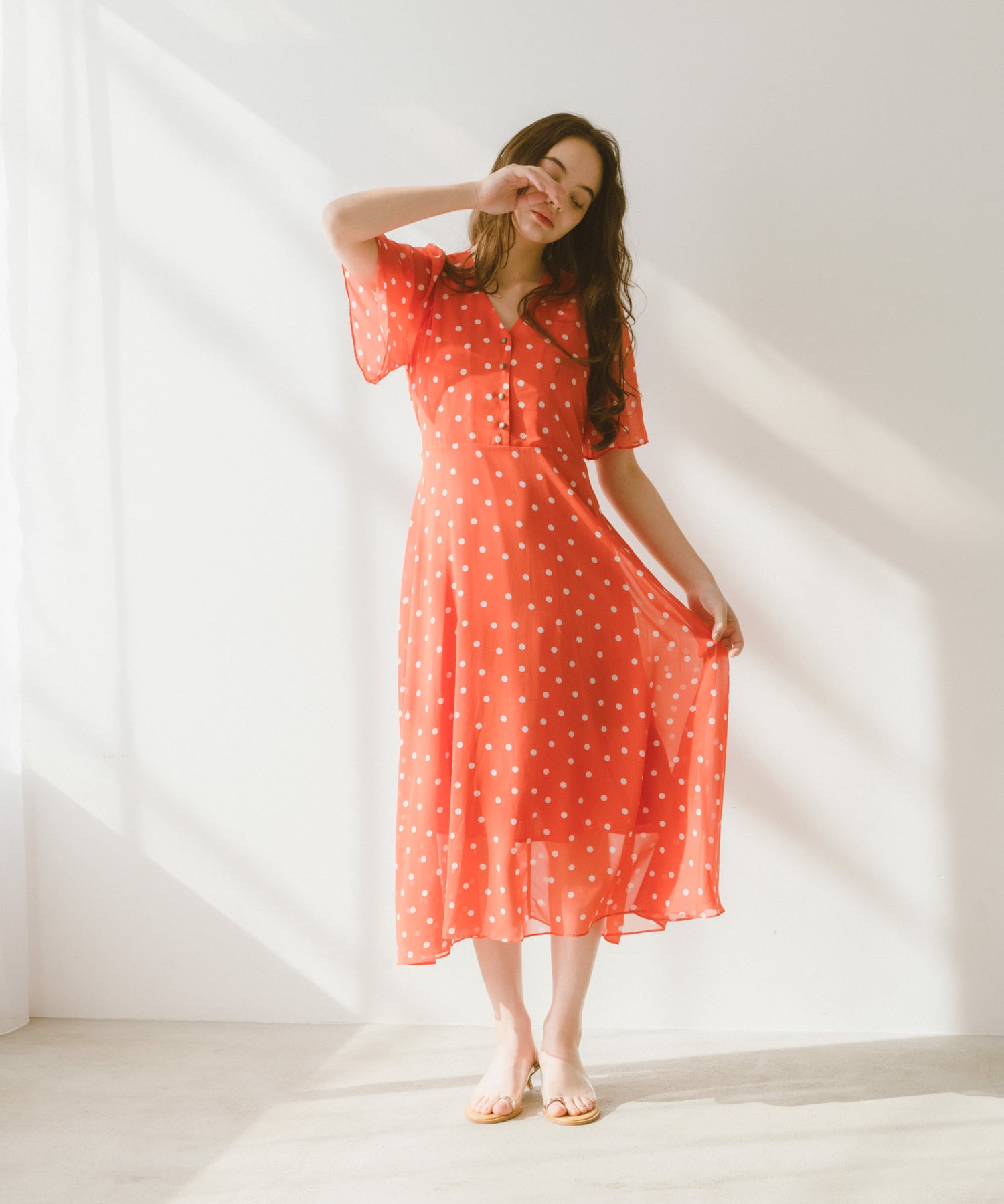 〔お家で試着〕ドット柄レトロワンピース