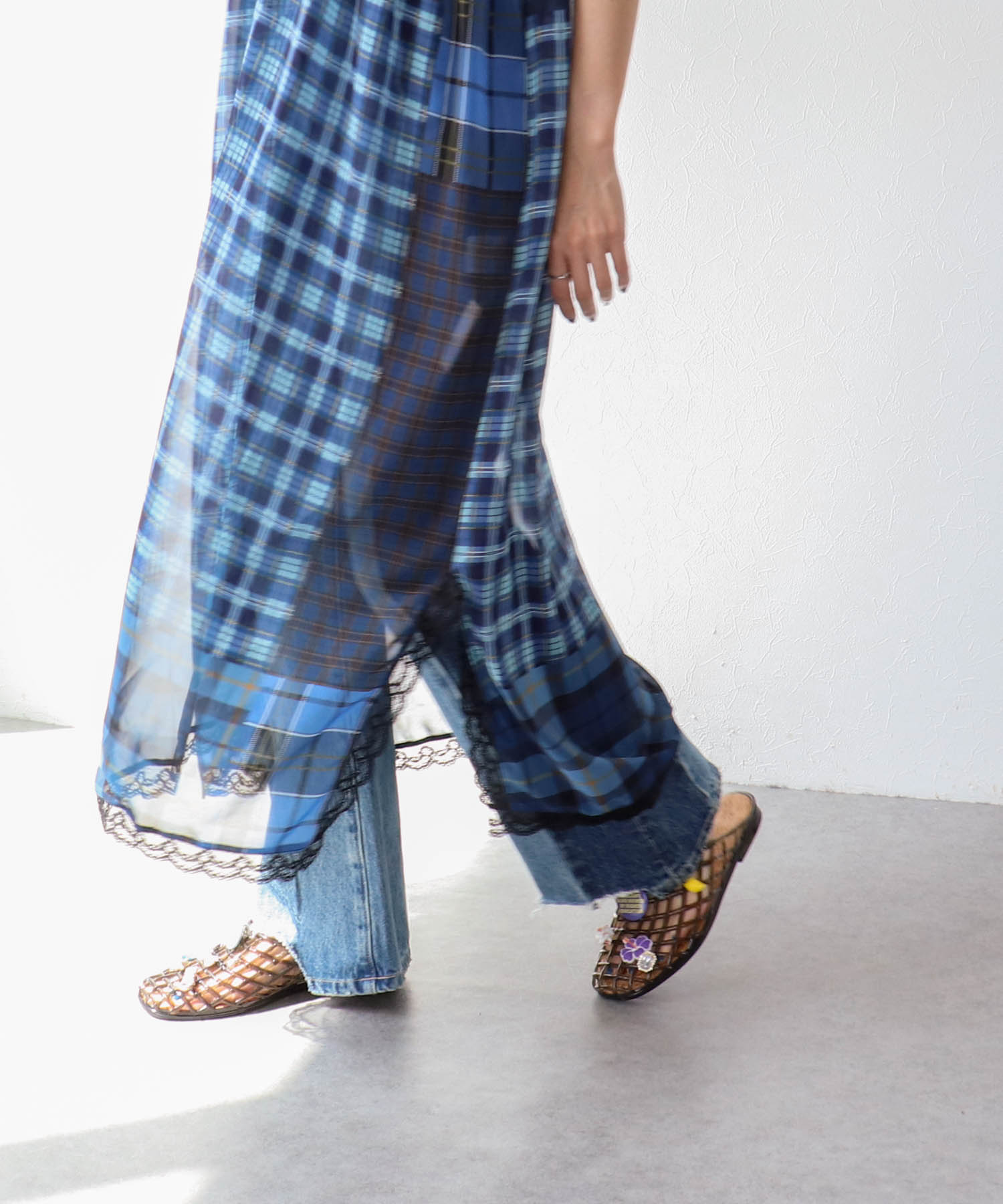 〔お家で試着〕ランダムチェック柄レイヤードワンピース