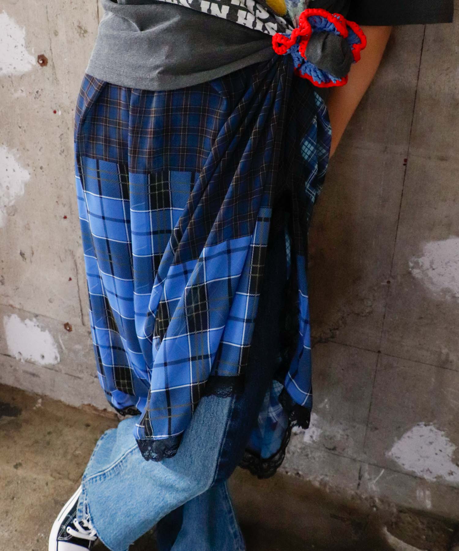 〔お家で試着〕ランダムチェック柄レイヤードワンピース