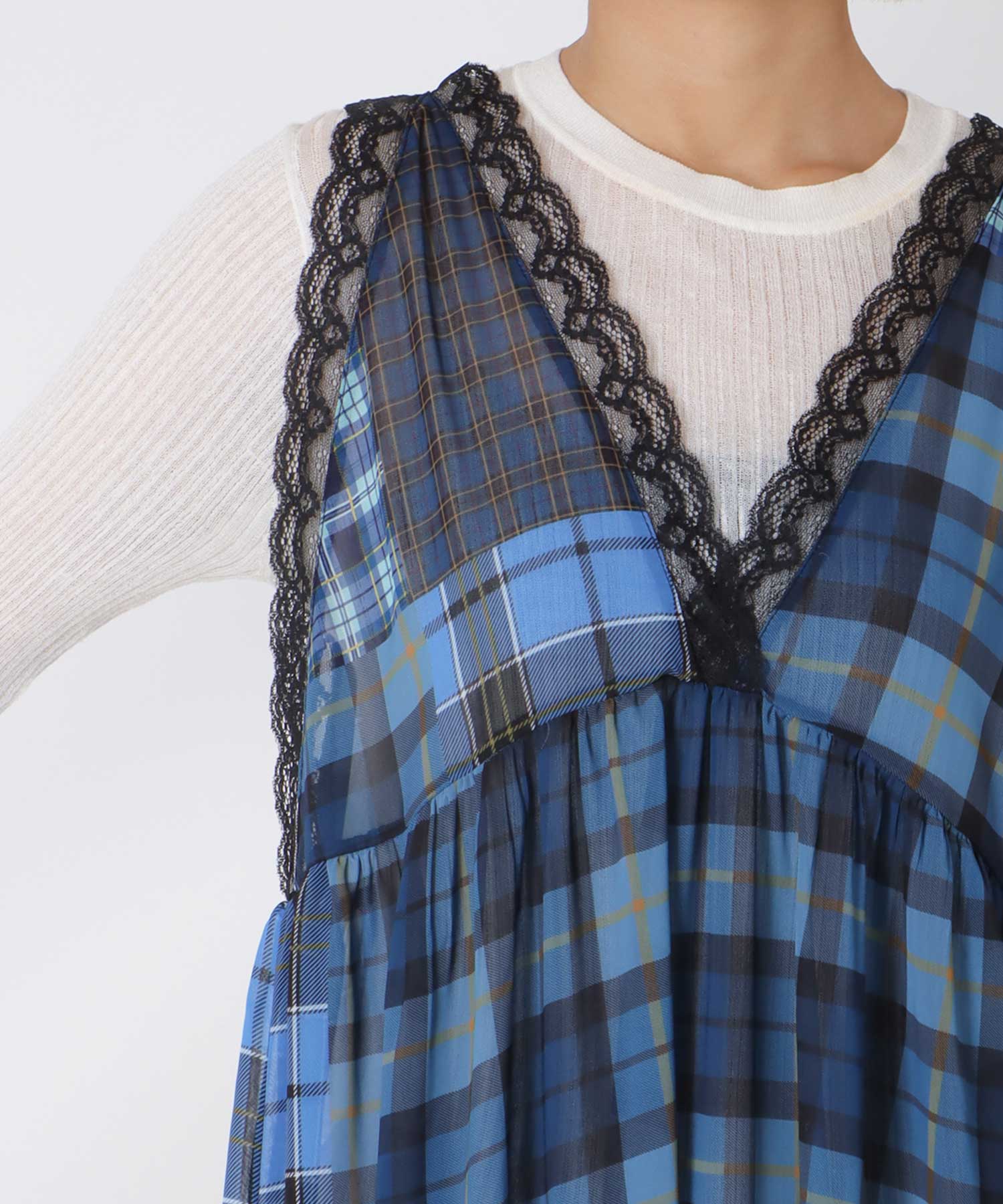 〔お家で試着〕ランダムチェック柄レイヤードワンピース