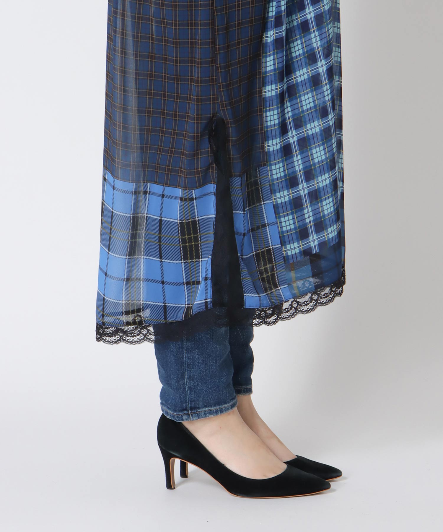 〔お家で試着〕ランダムチェック柄レイヤードワンピース