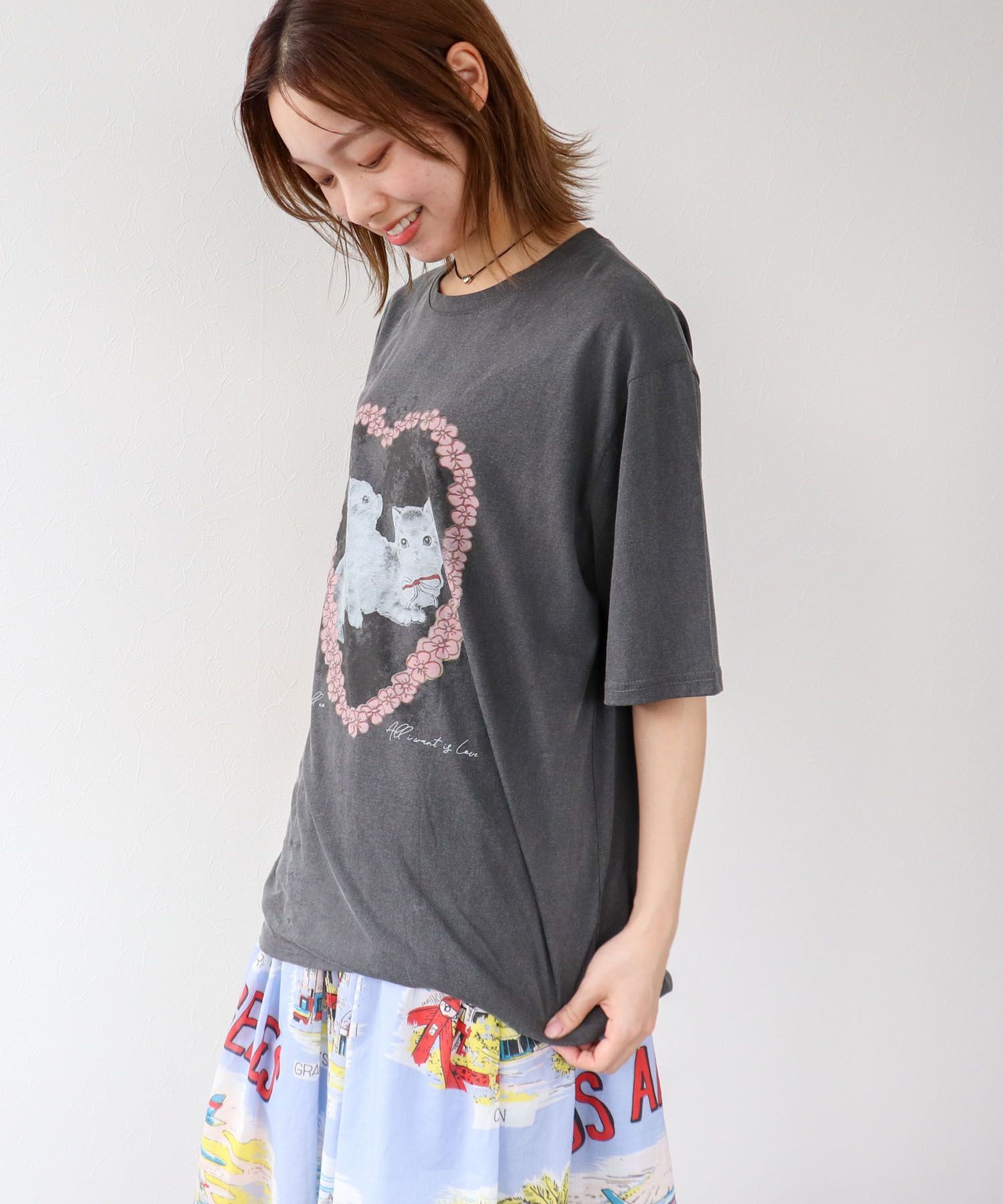 CAT柄Tシャツ