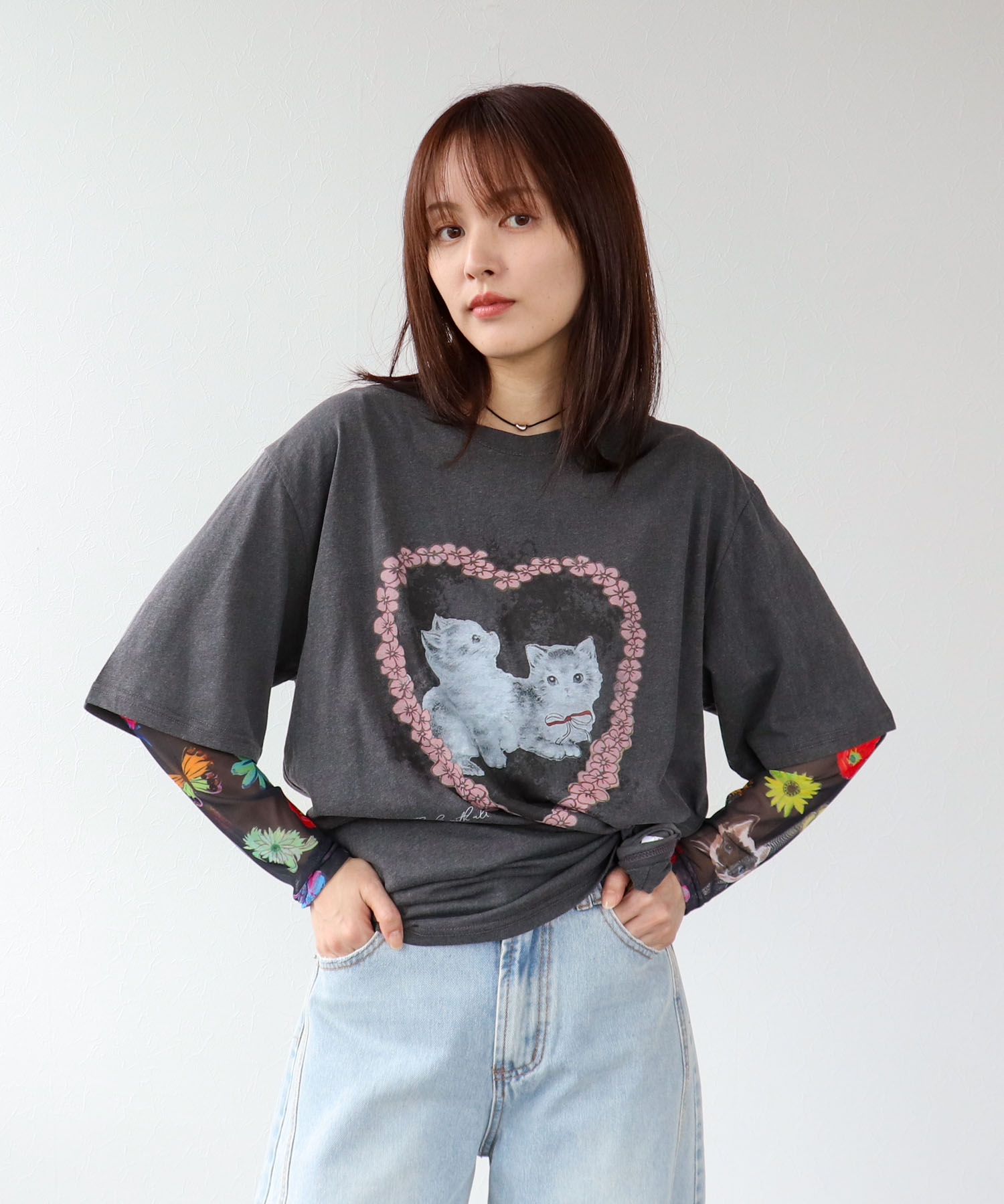 CAT柄Tシャツ
