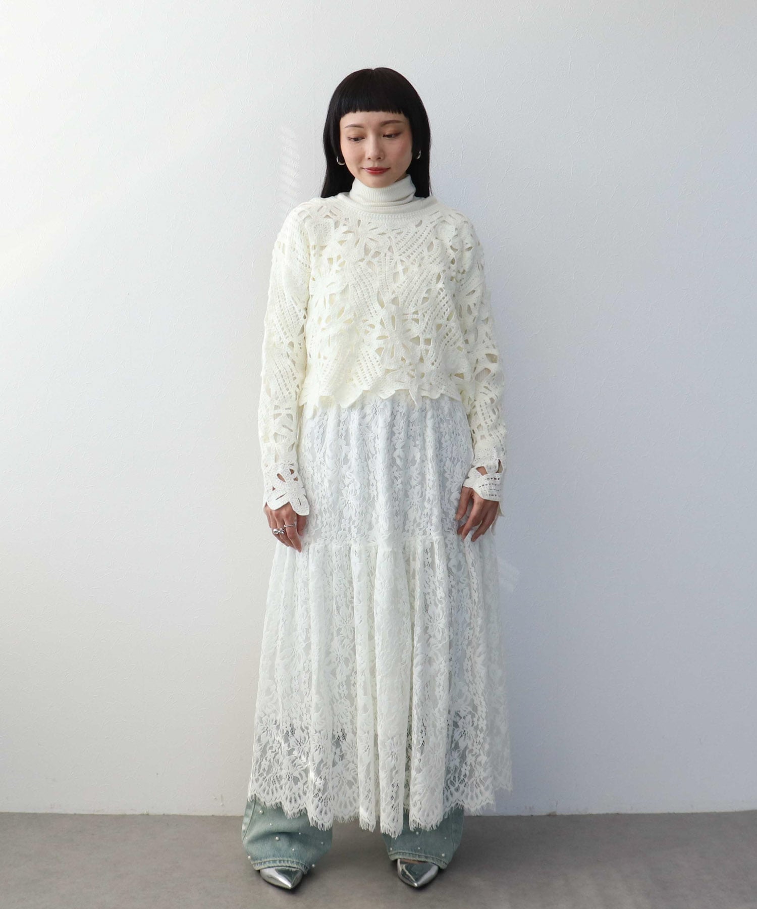 起毛レースギャザースカート