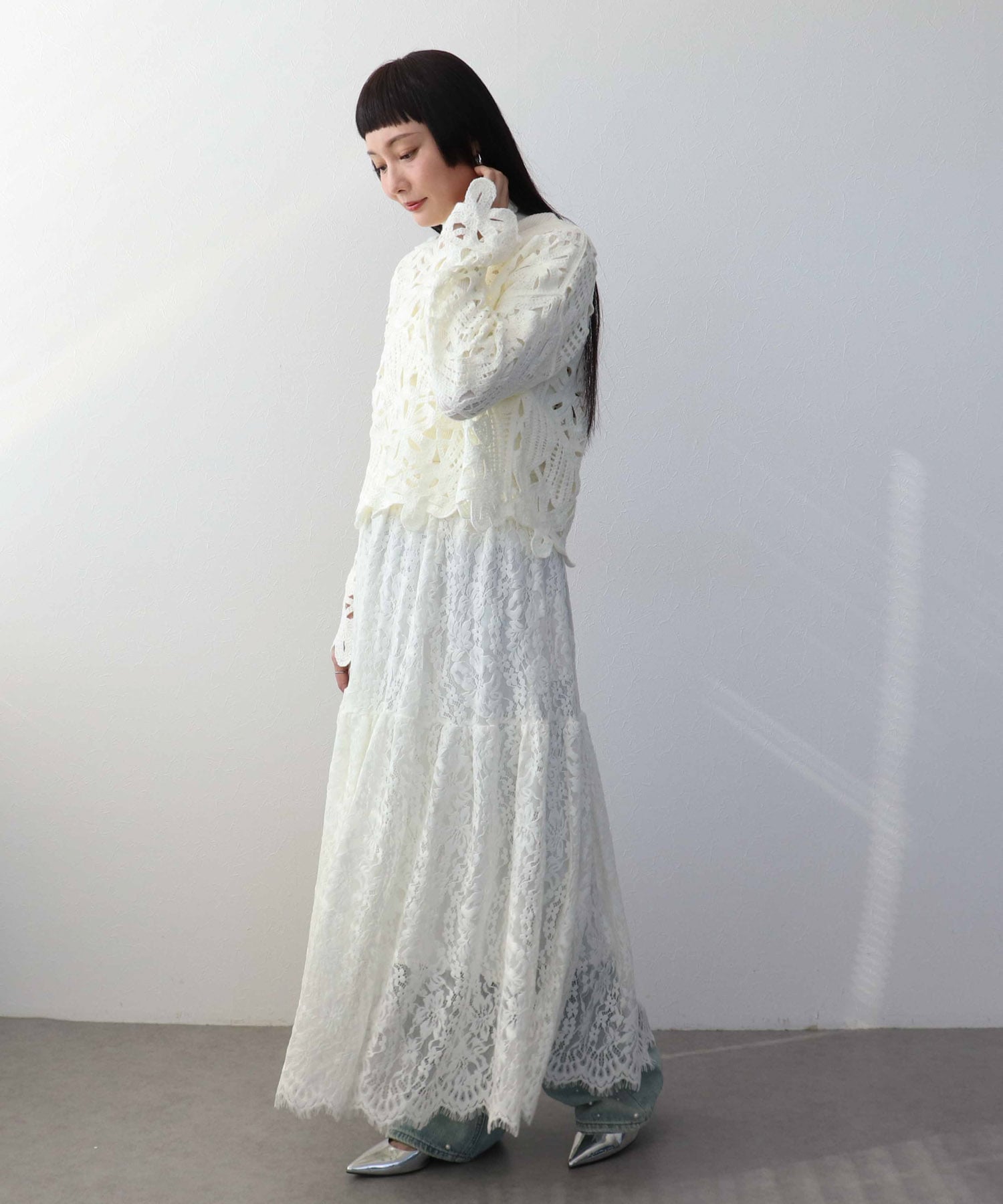 起毛レースギャザースカート