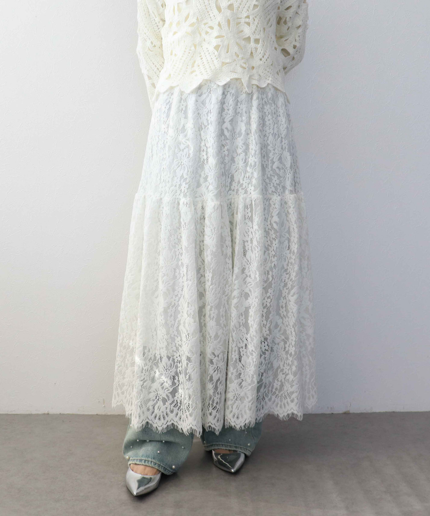 起毛レースギャザースカート