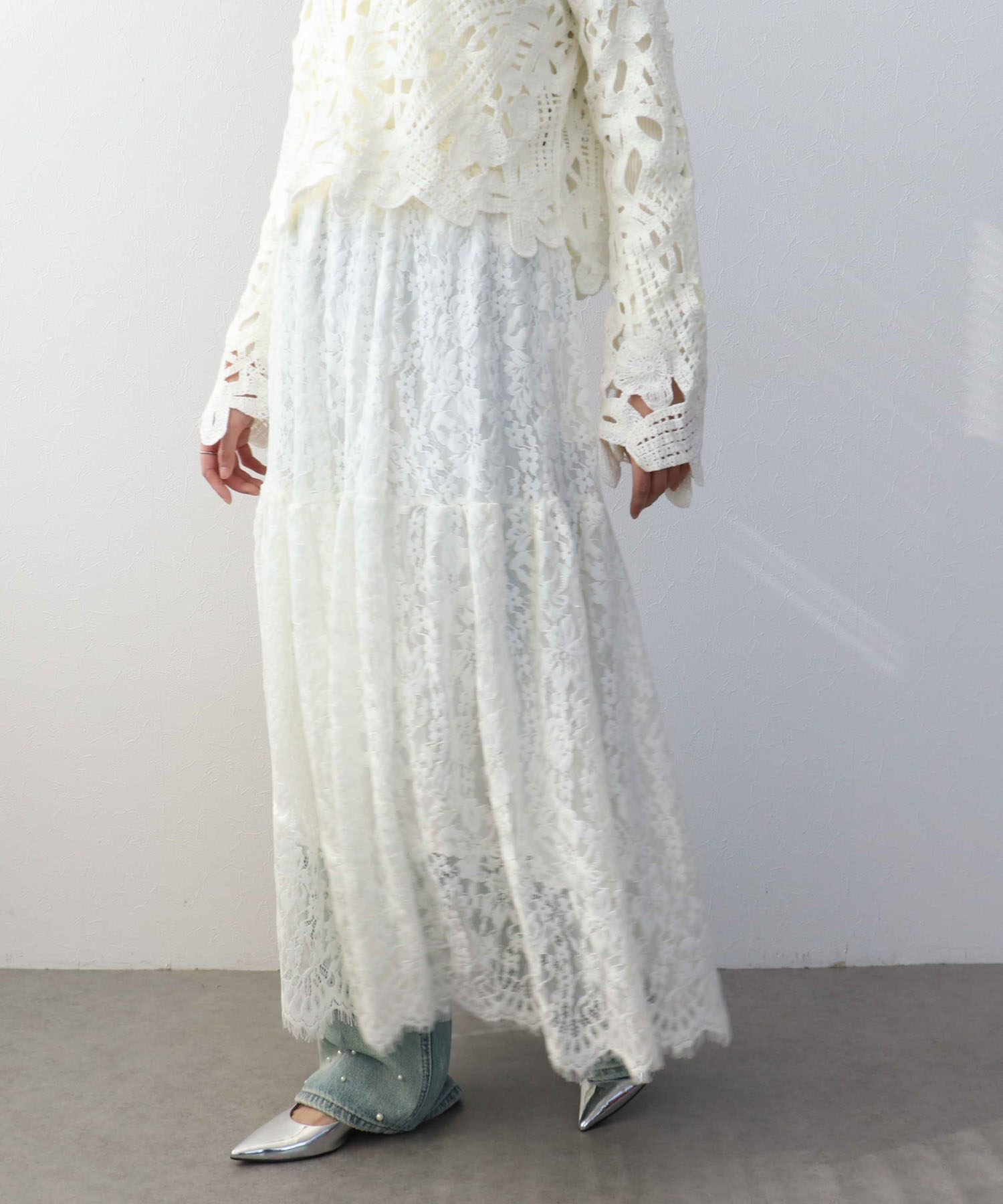 起毛レースギャザースカート