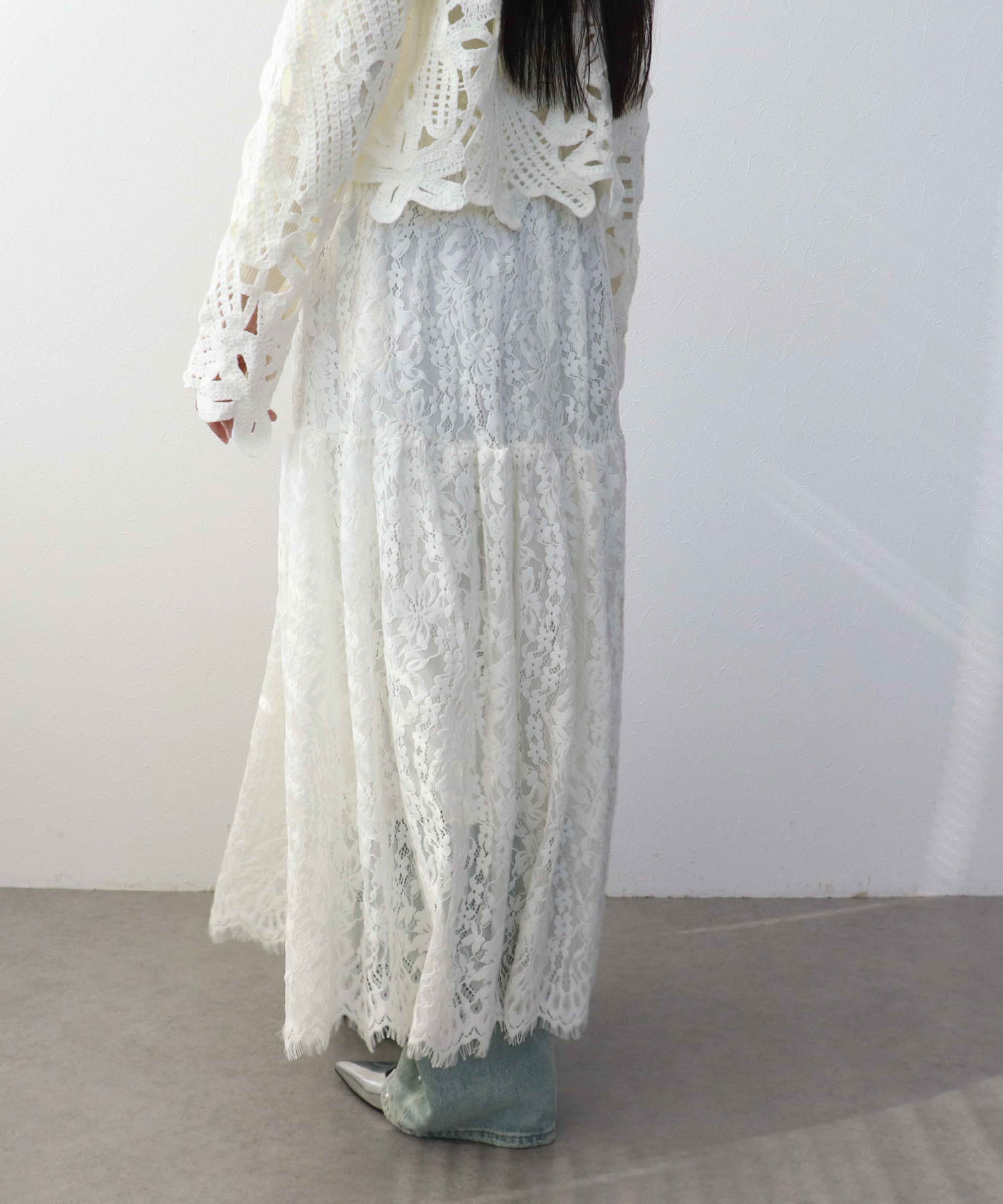 起毛レースギャザースカート