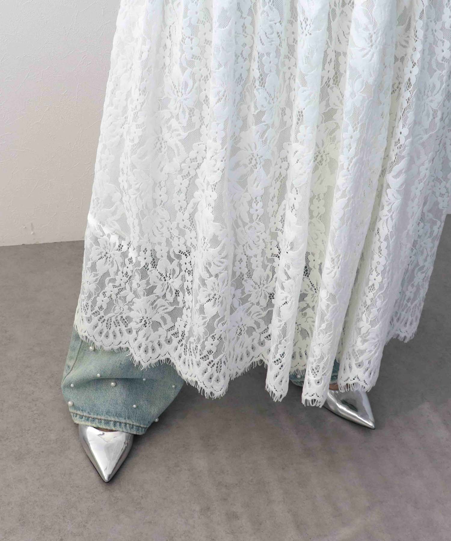 起毛レースギャザースカート