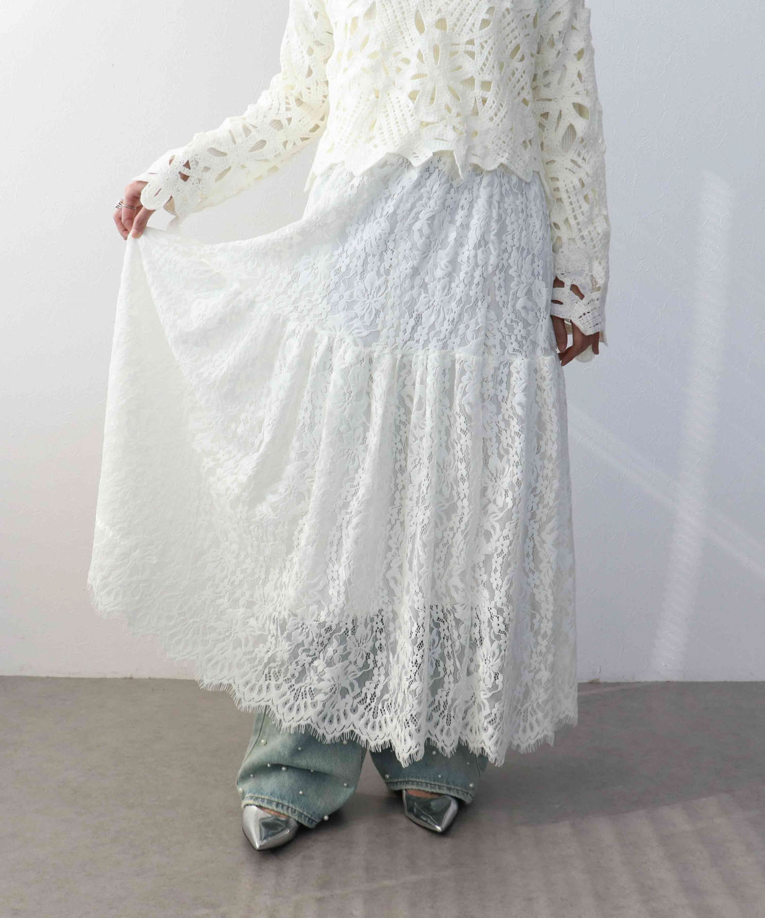 起毛レースギャザースカート