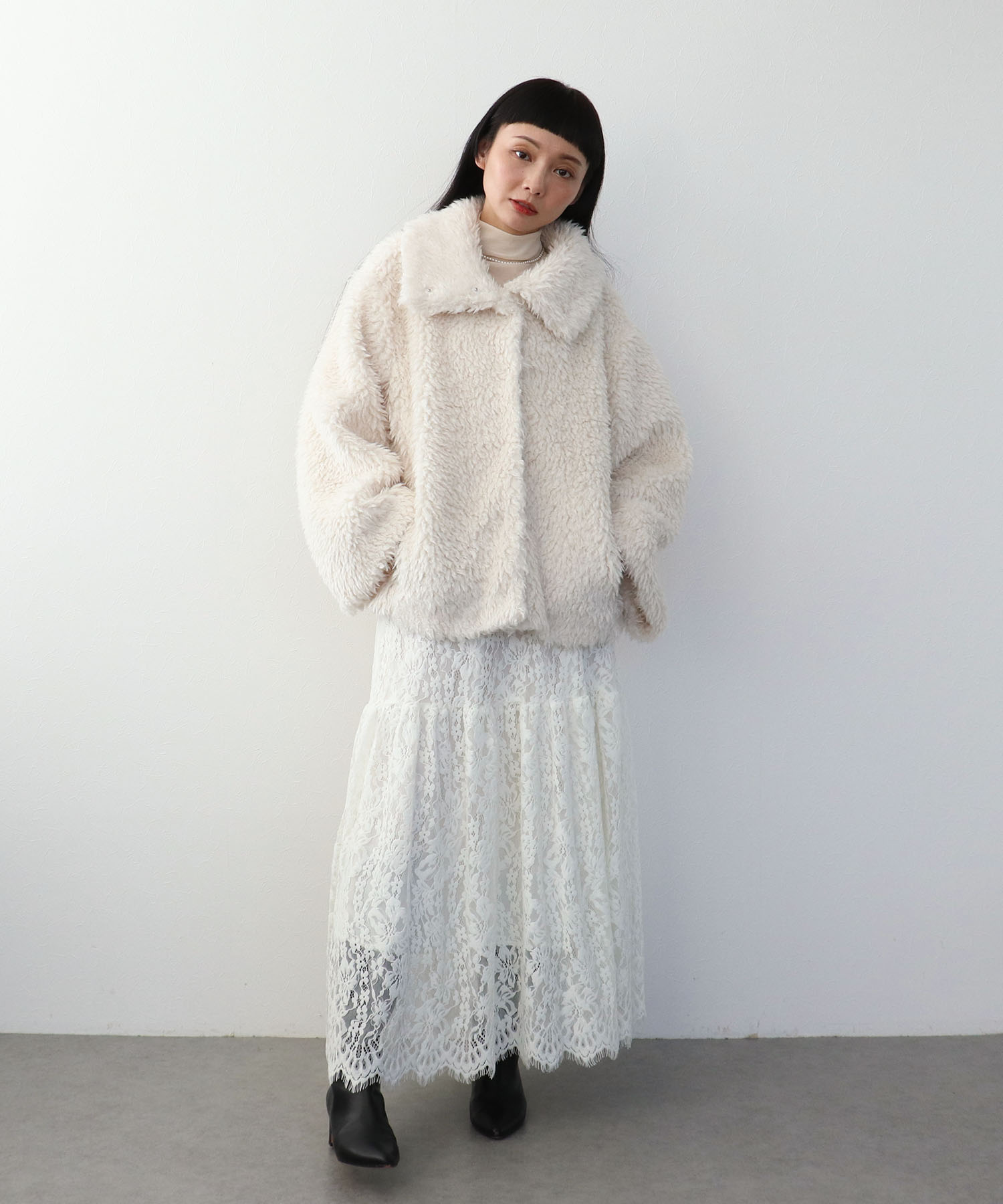 起毛レースギャザースカート