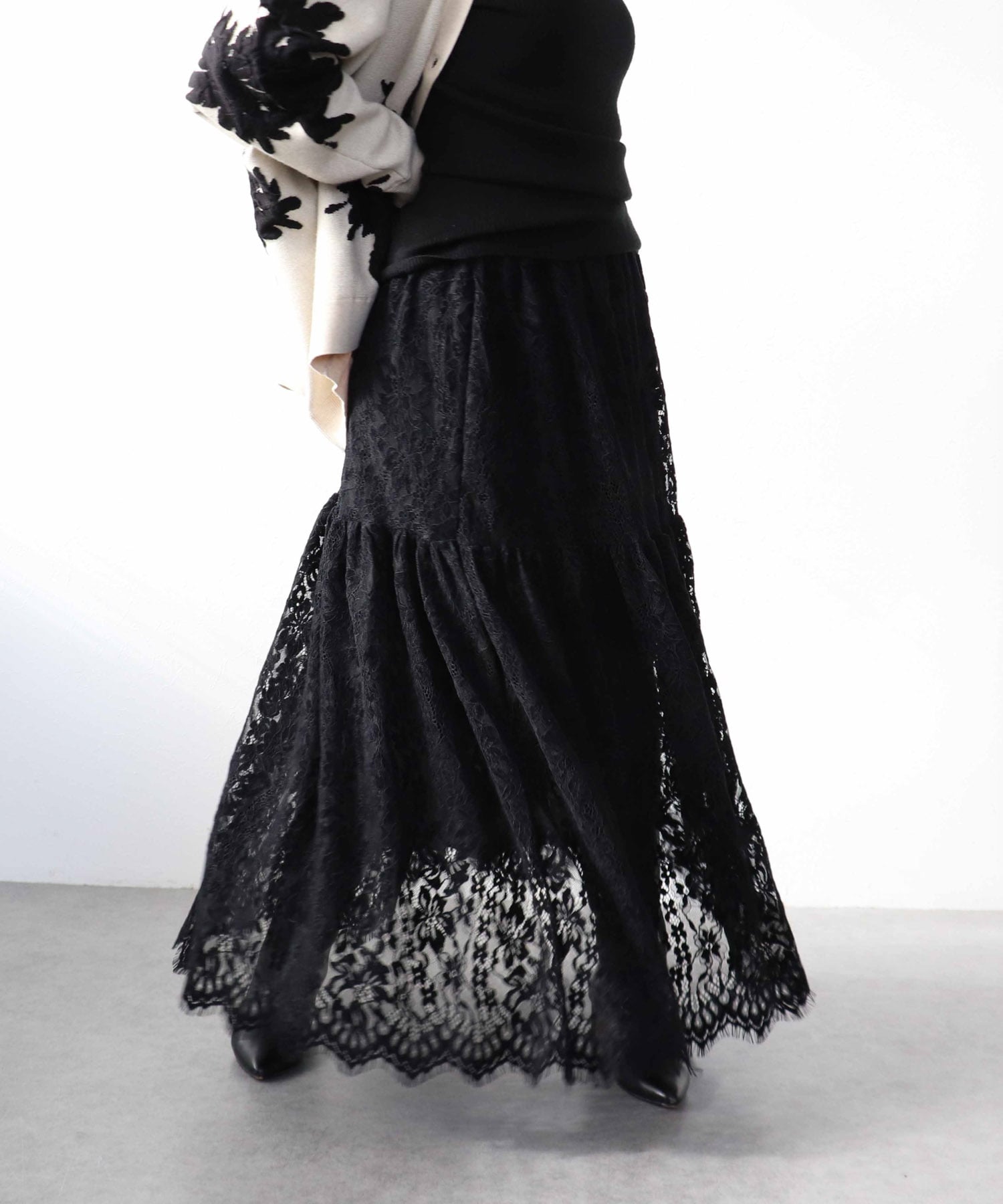 起毛レースギャザースカート