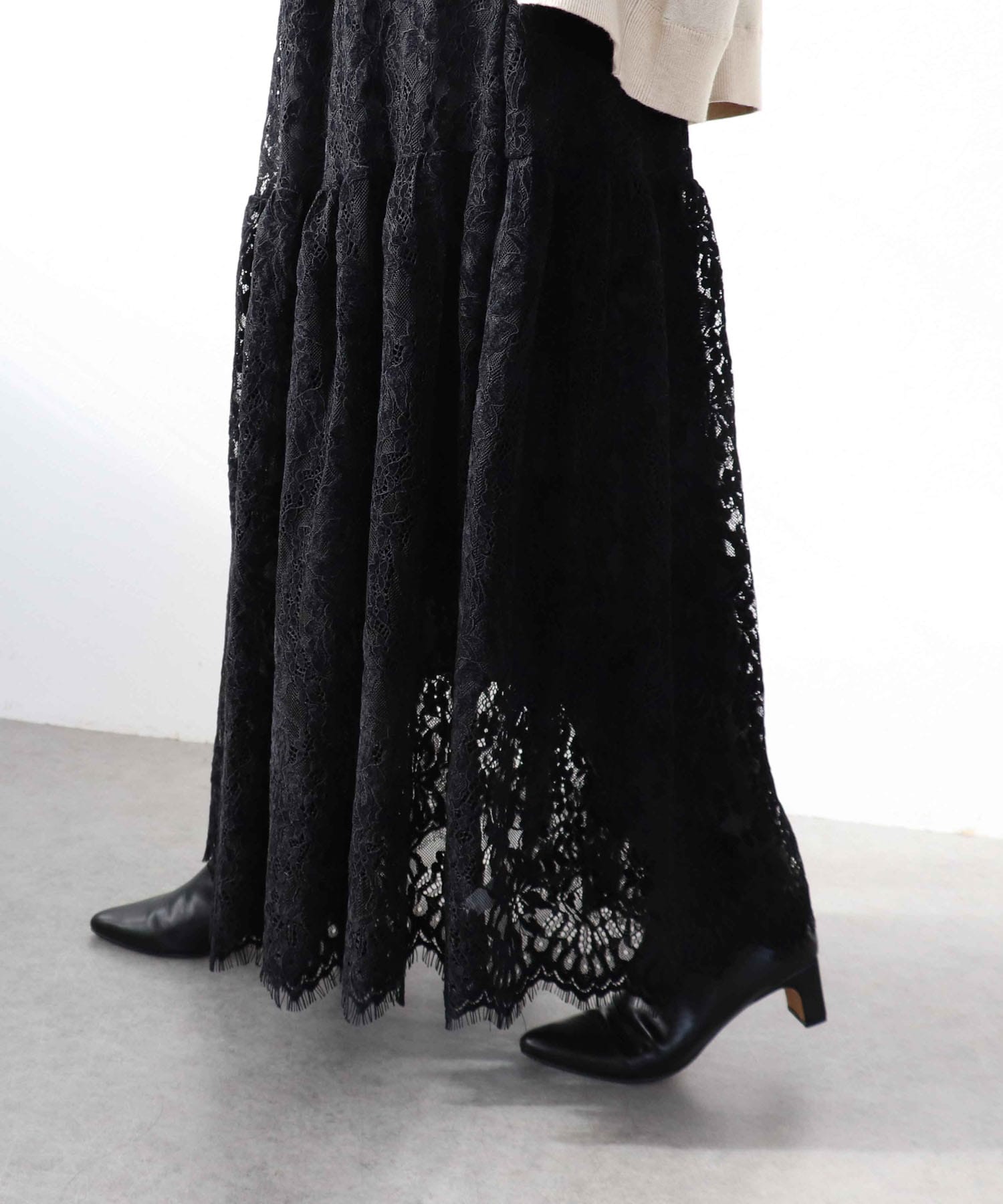 起毛レースギャザースカート