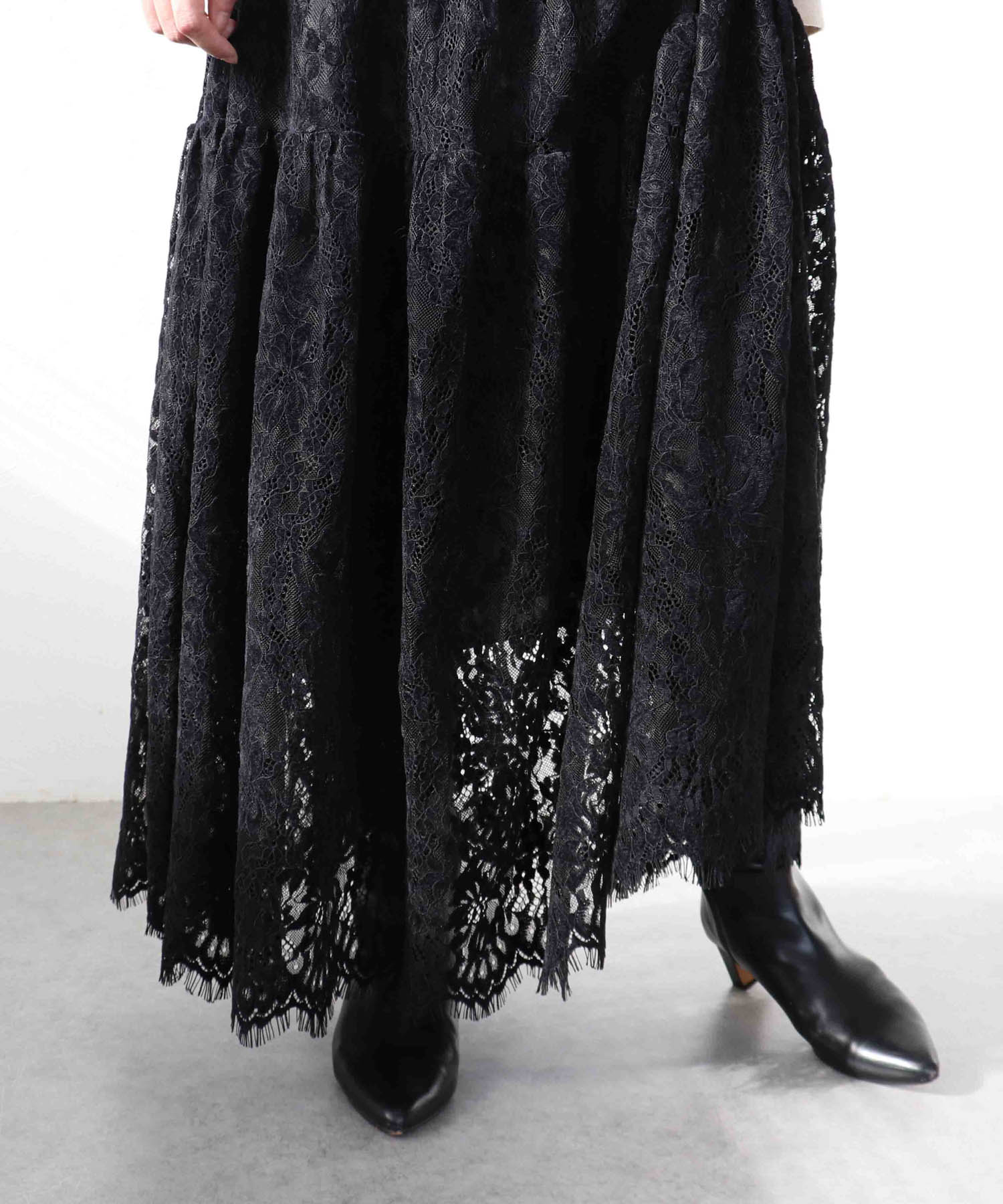 起毛レースギャザースカート