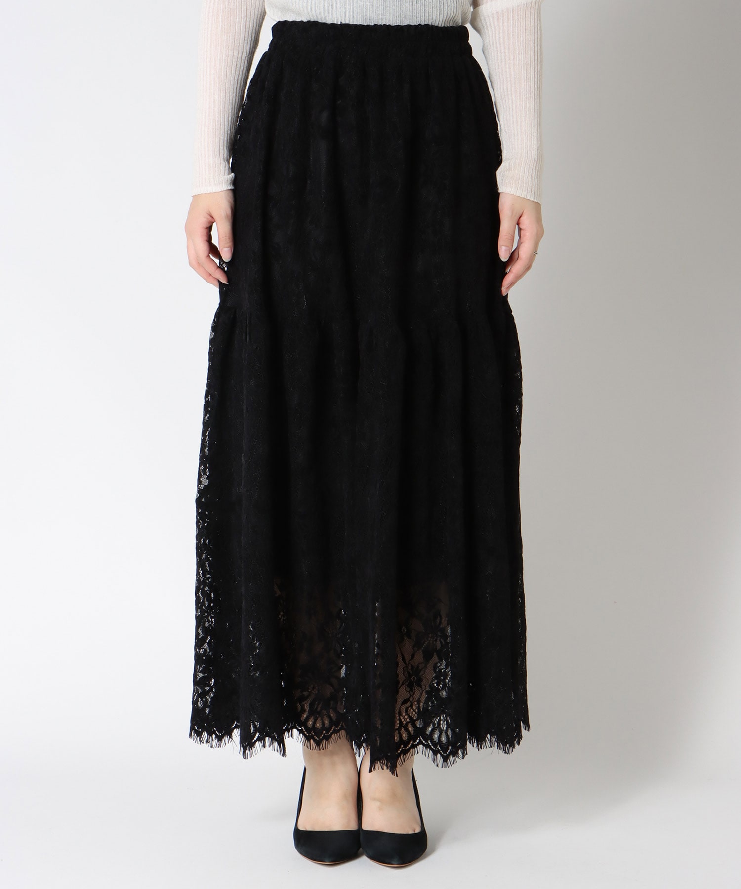 起毛レースギャザースカート
