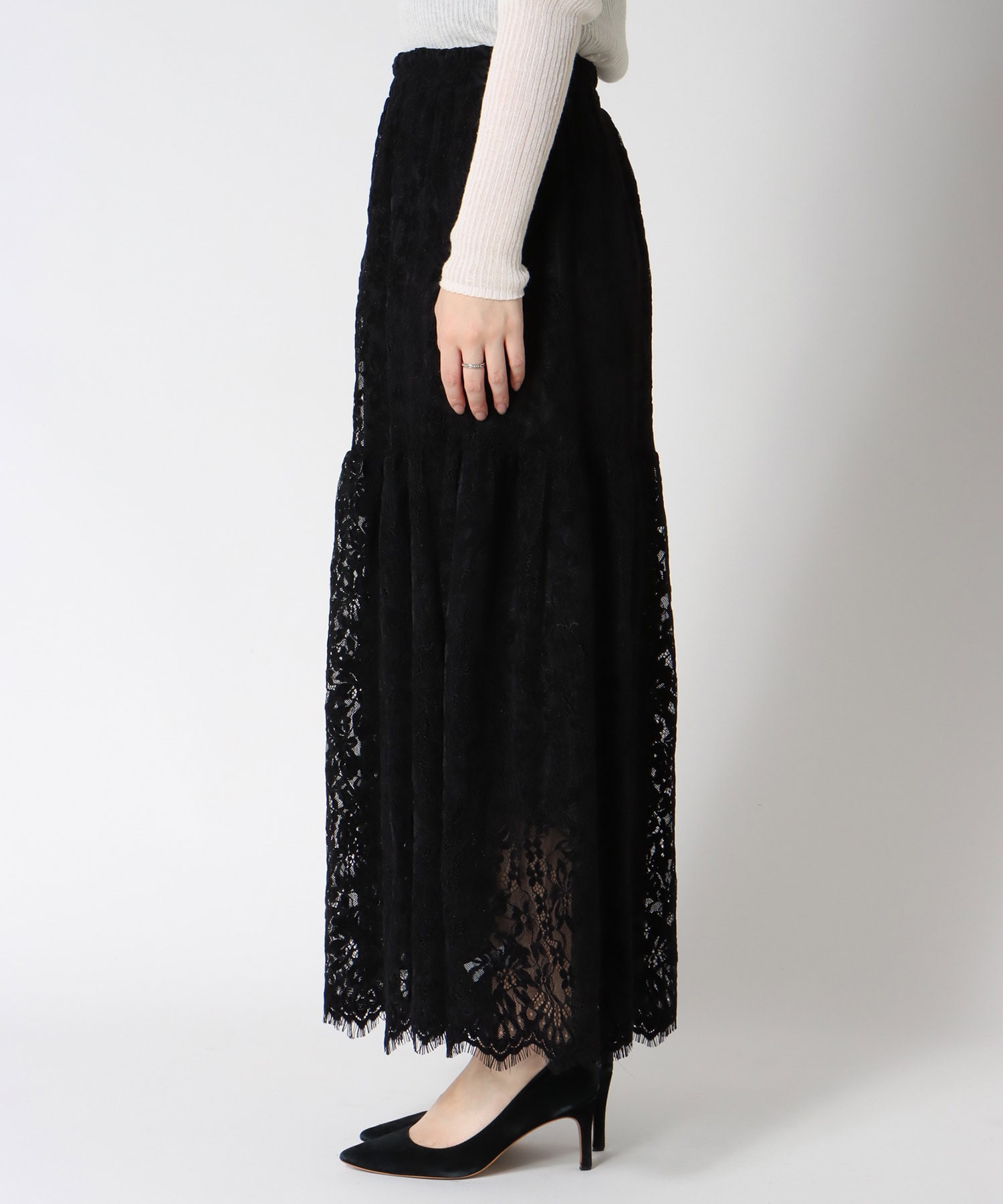 起毛レースギャザースカート