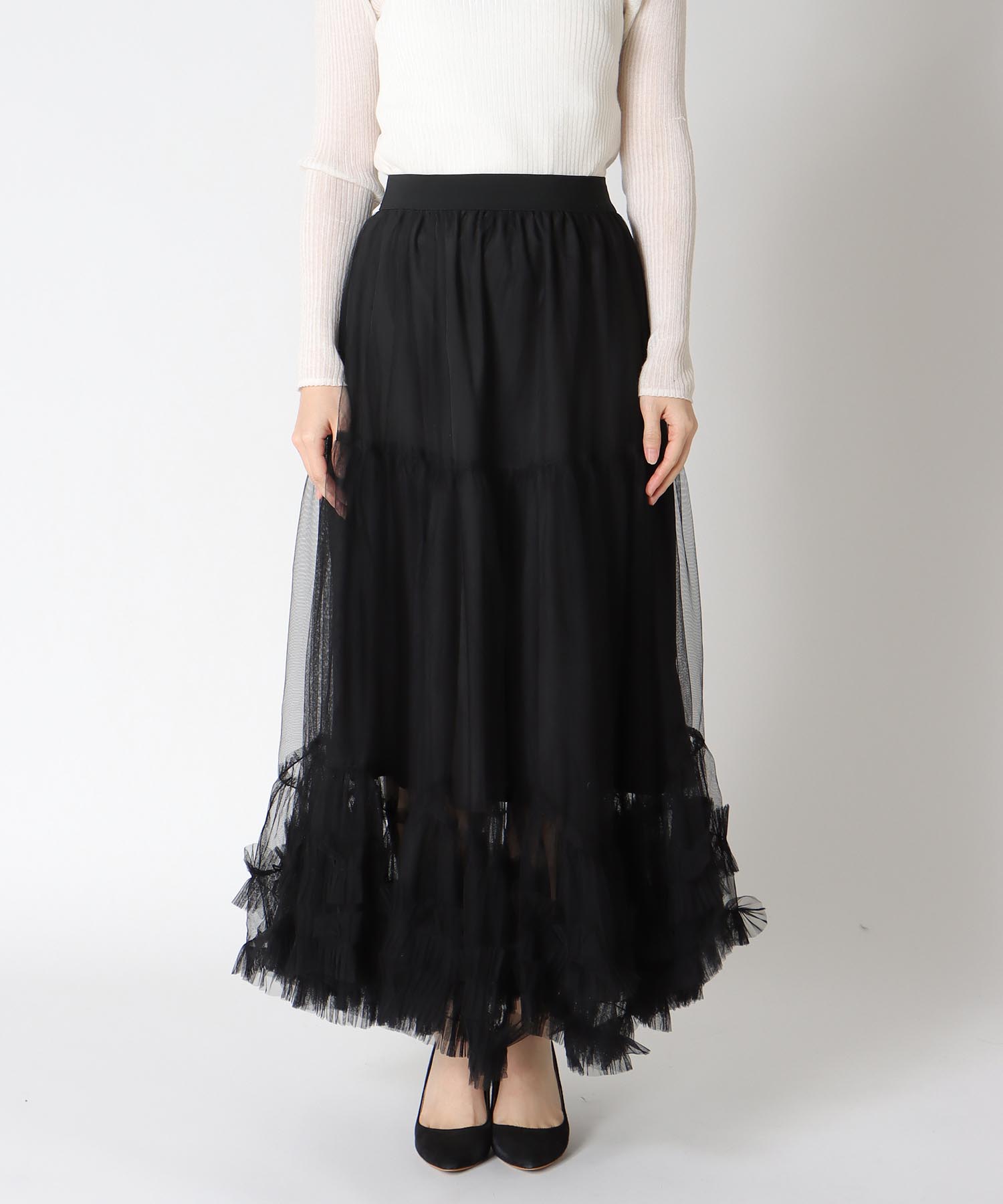 裾ランダムフリルチュールスカート