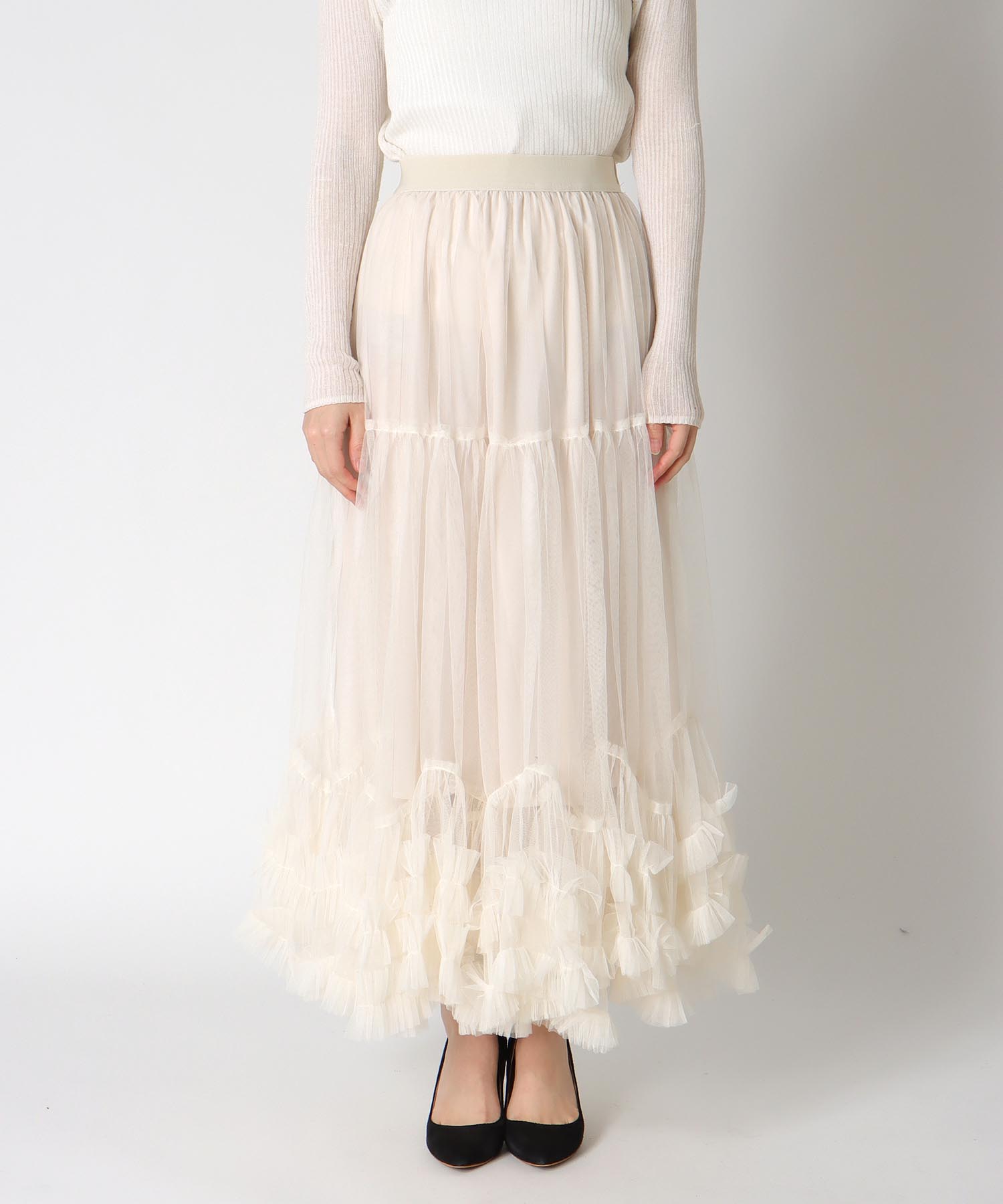 裾ランダムフリルチュールスカート