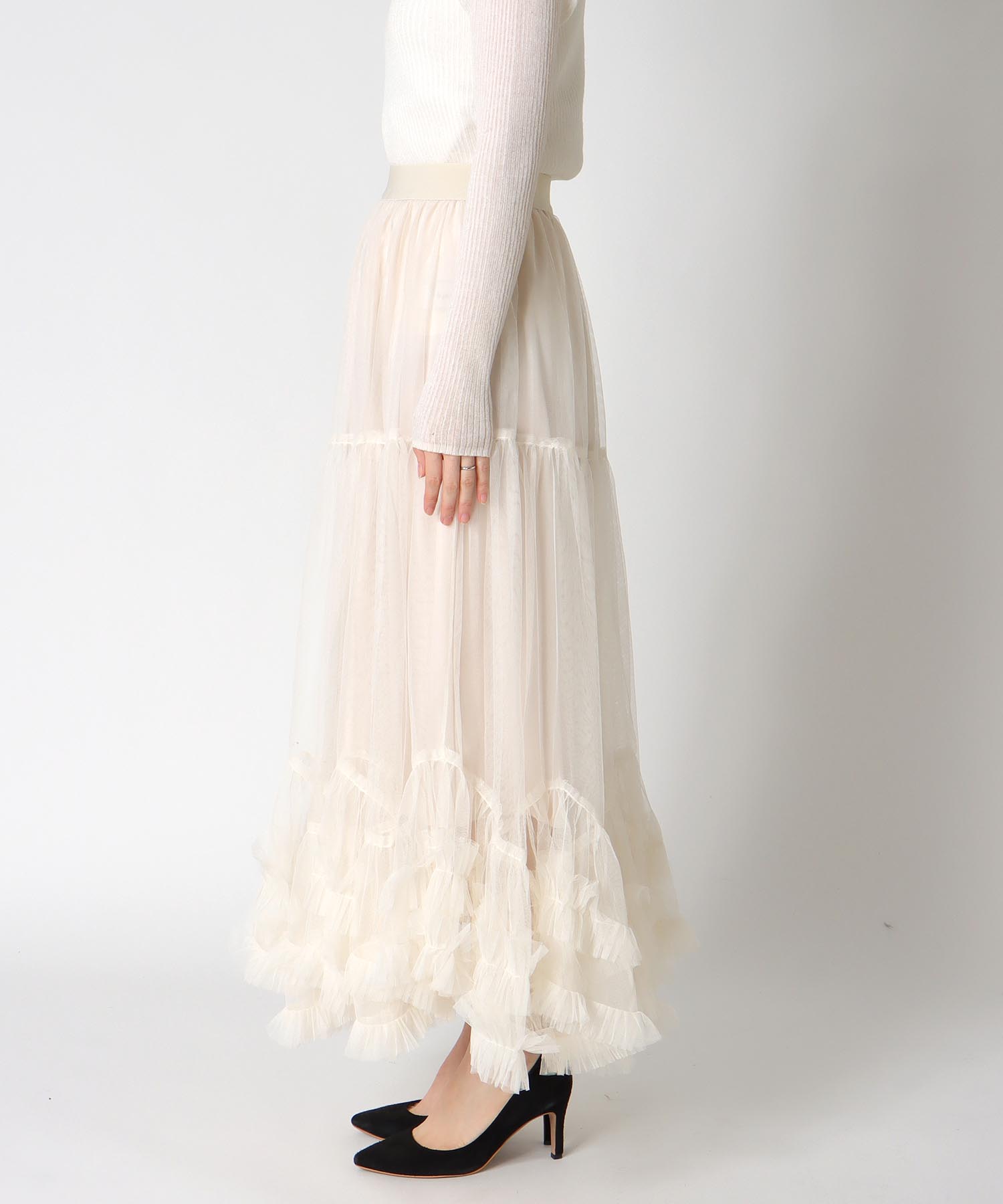 裾ランダムフリルチュールスカート