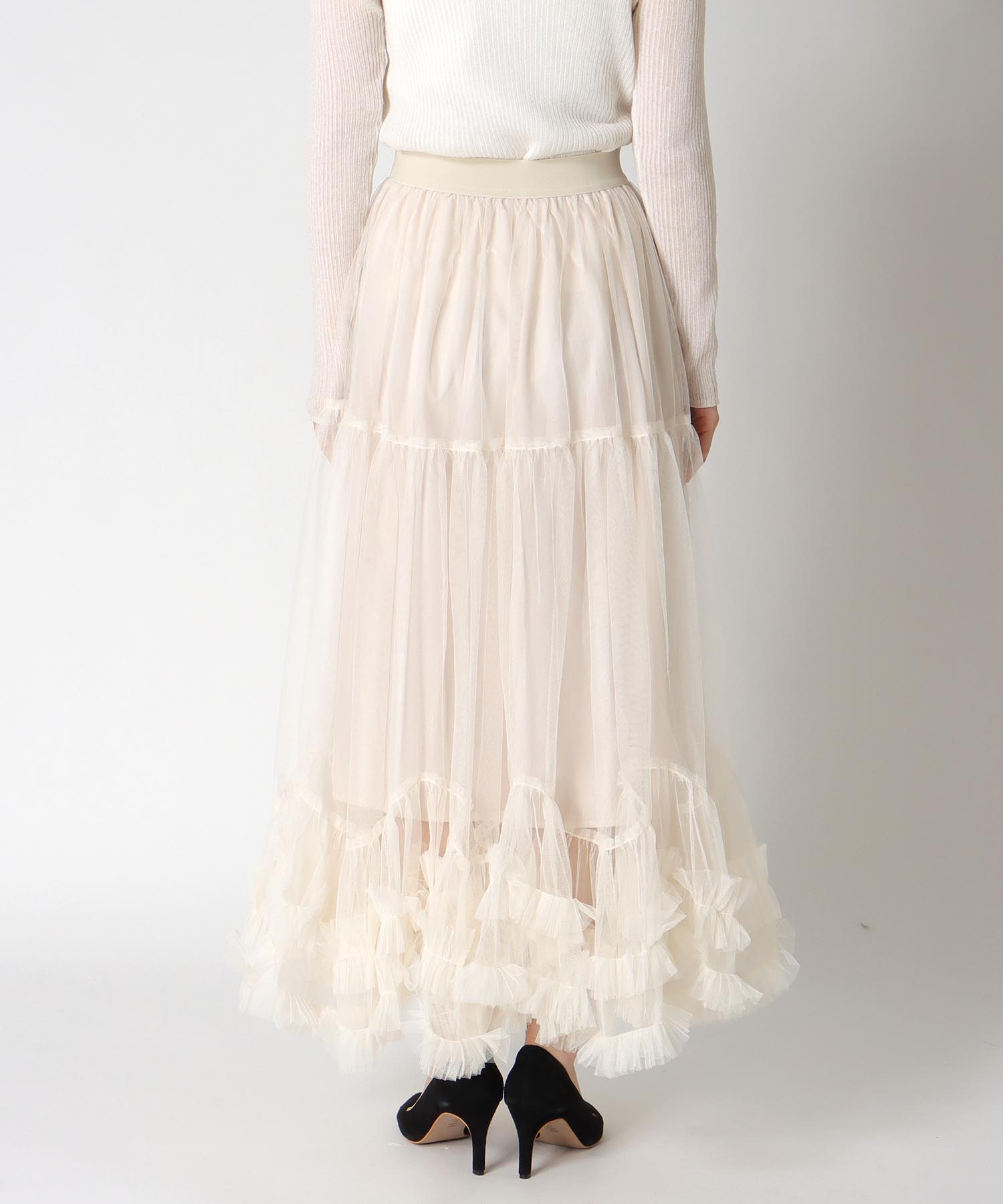 裾ランダムフリルチュールスカート