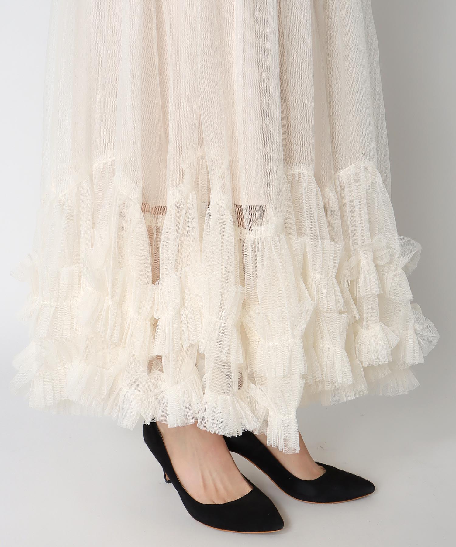 裾ランダムフリルチュールスカート