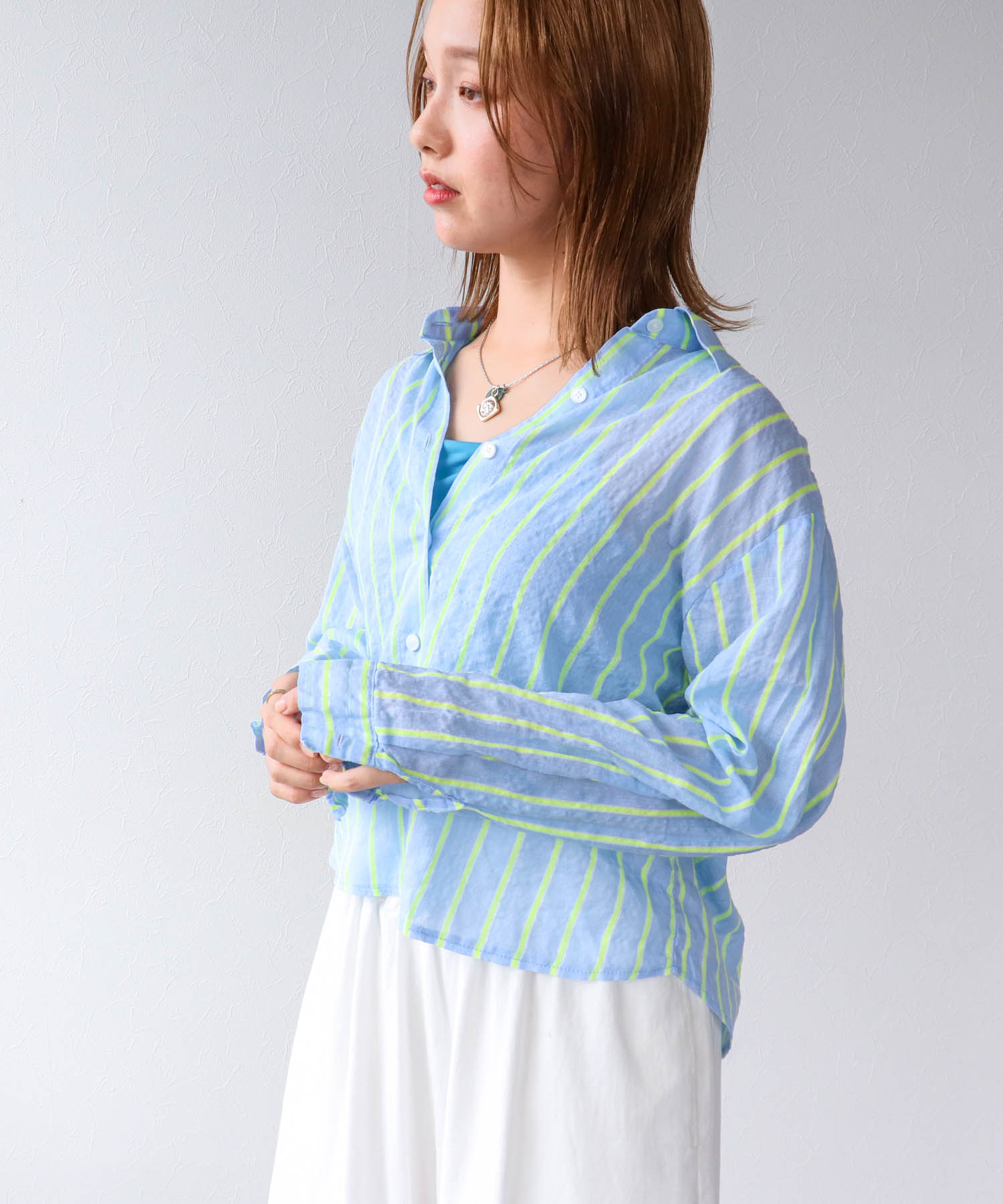蛍光ストライプ柄シャツ
