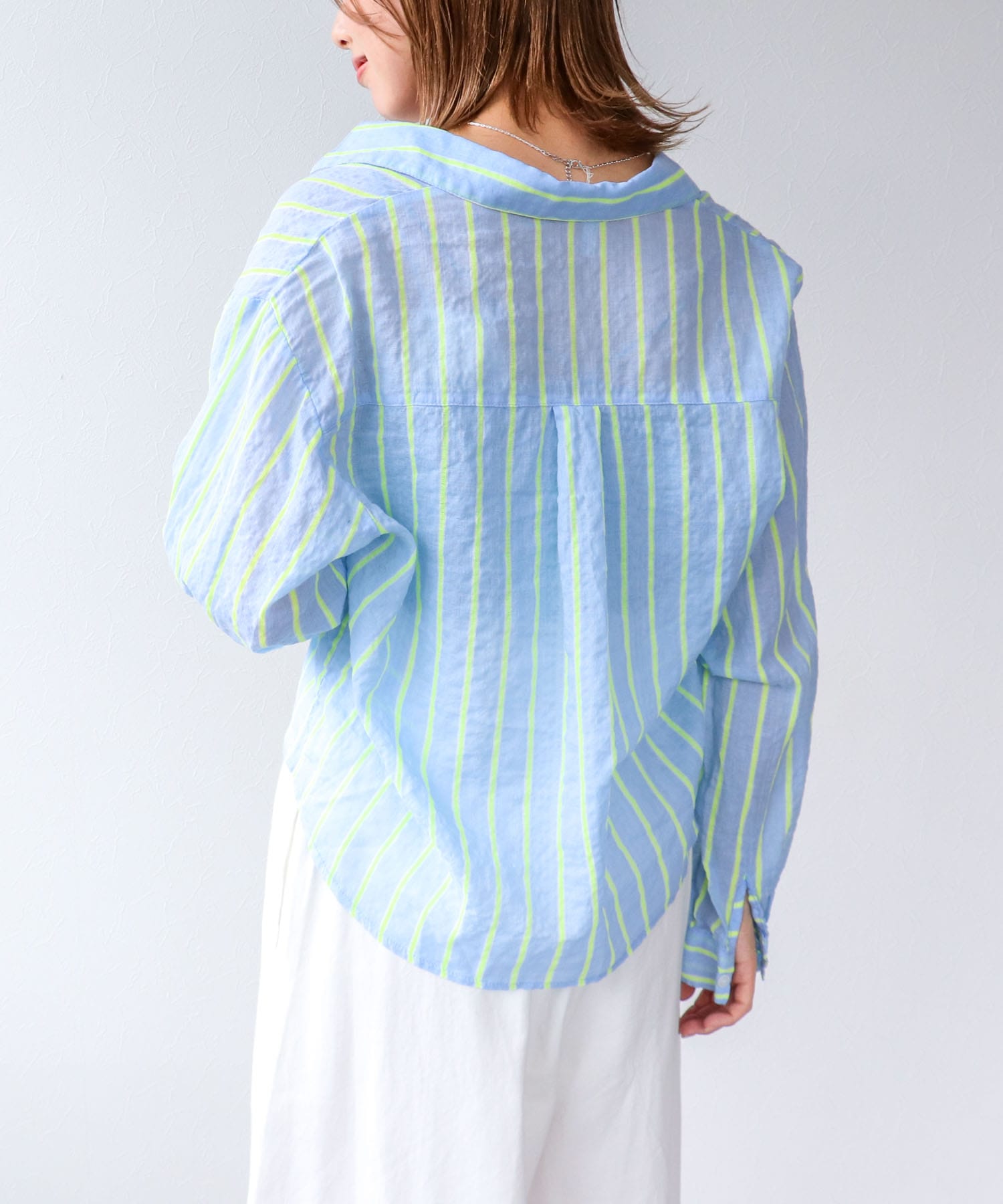 蛍光ストライプ柄シャツ