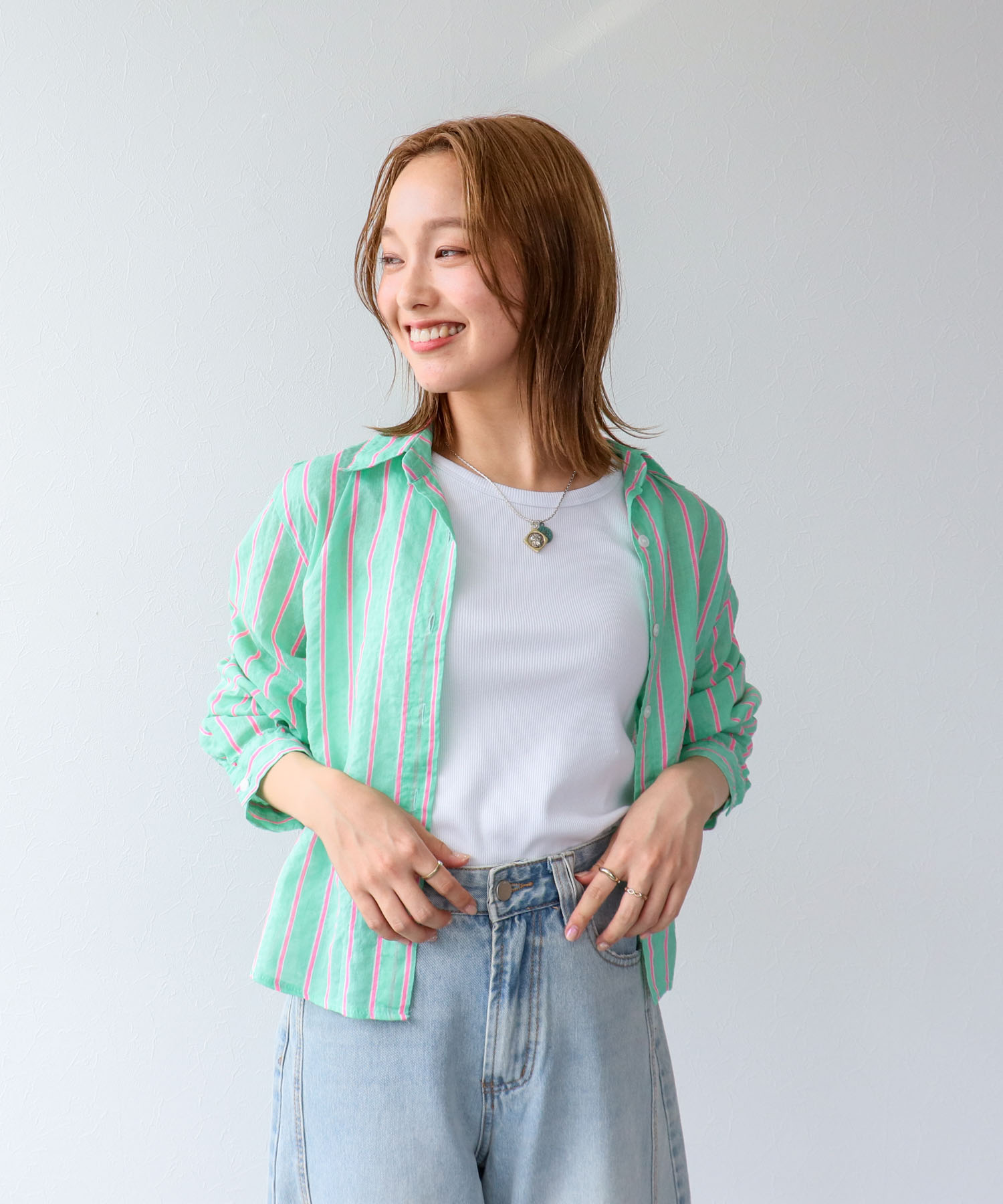 蛍光ストライプ柄シャツ