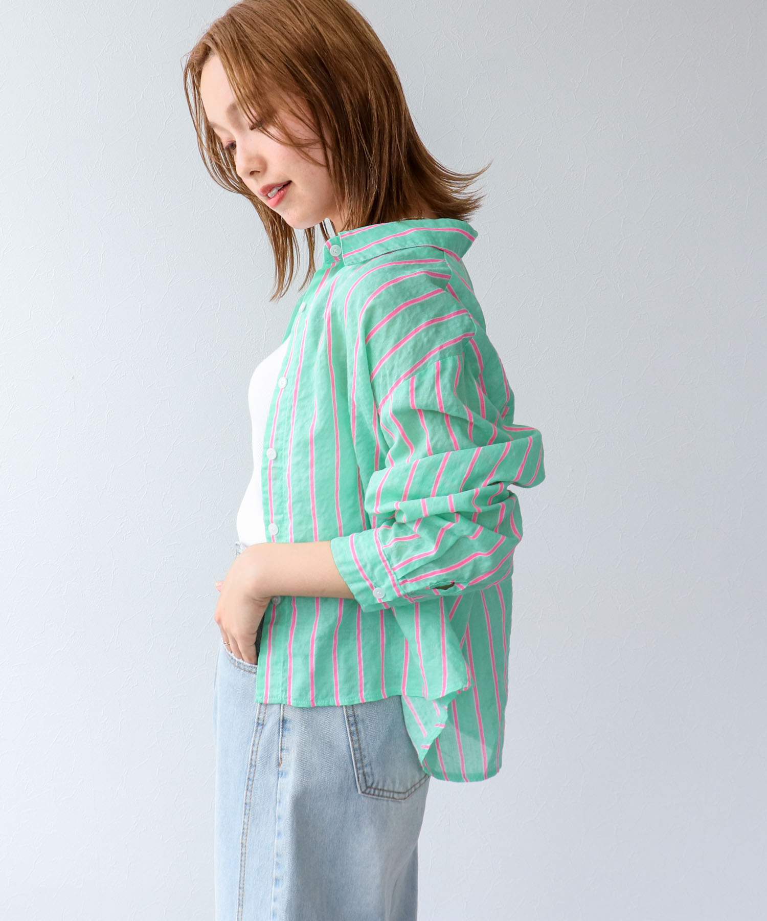蛍光ストライプ柄シャツ