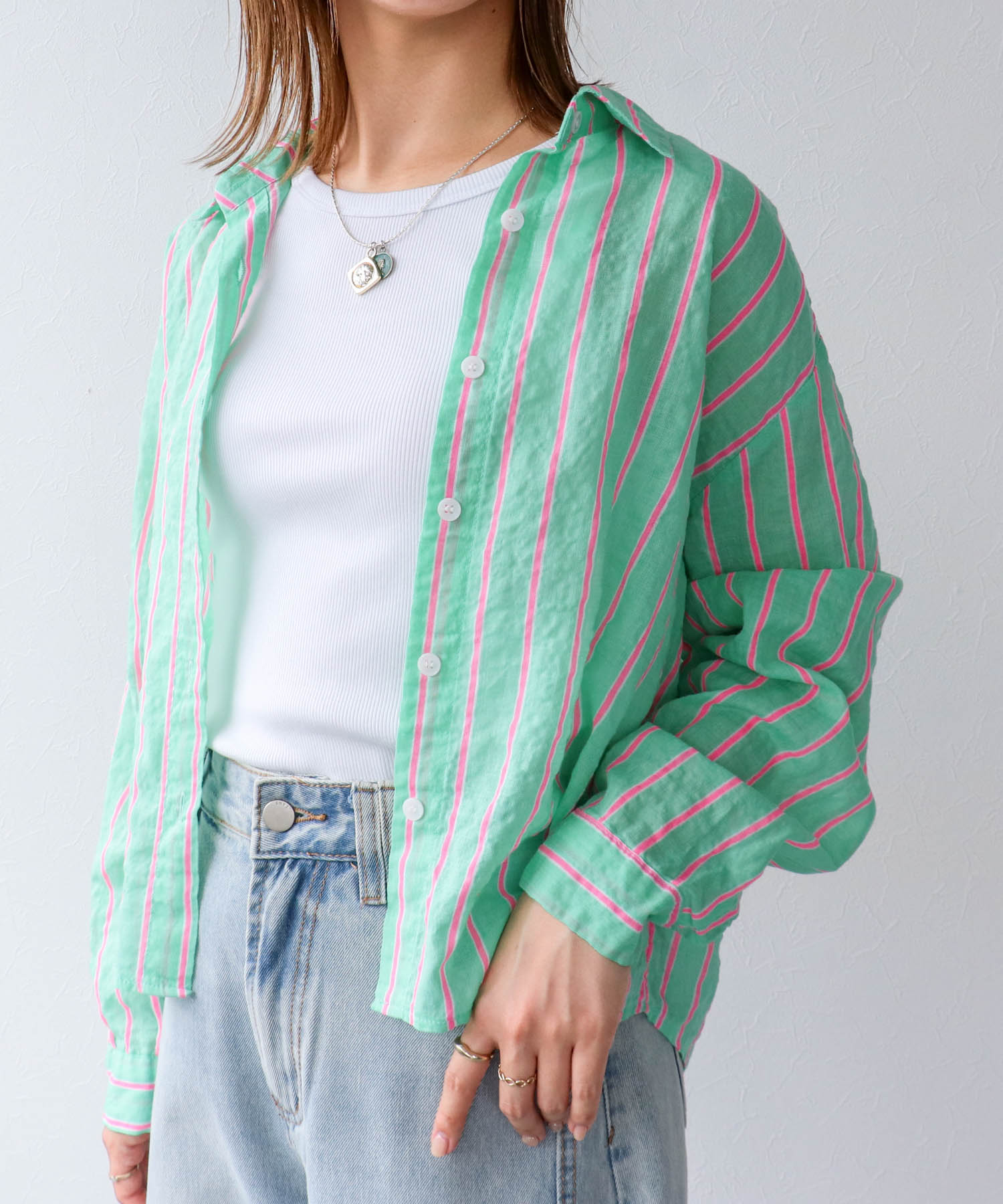 蛍光ストライプ柄シャツ