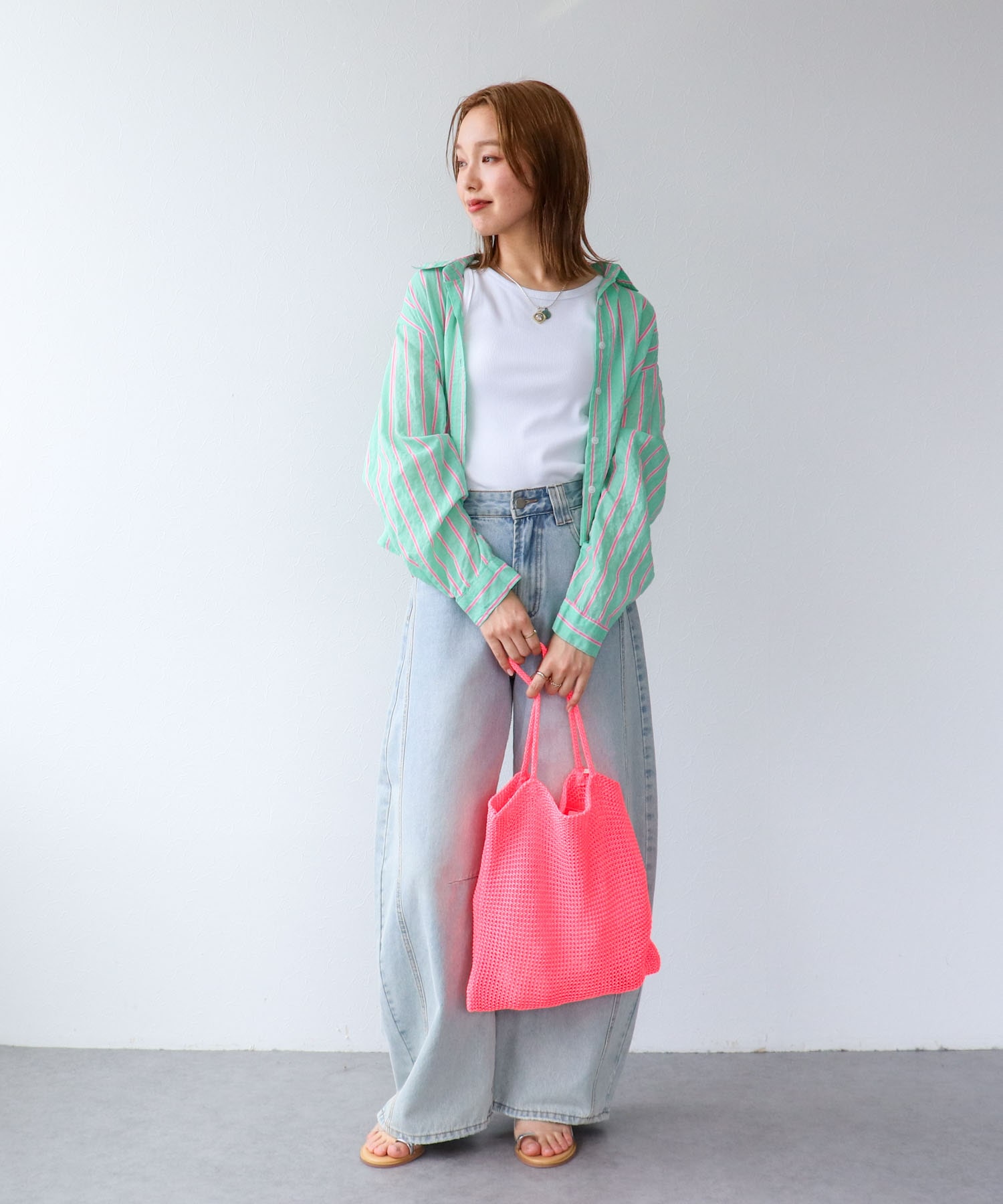 蛍光ストライプ柄シャツ