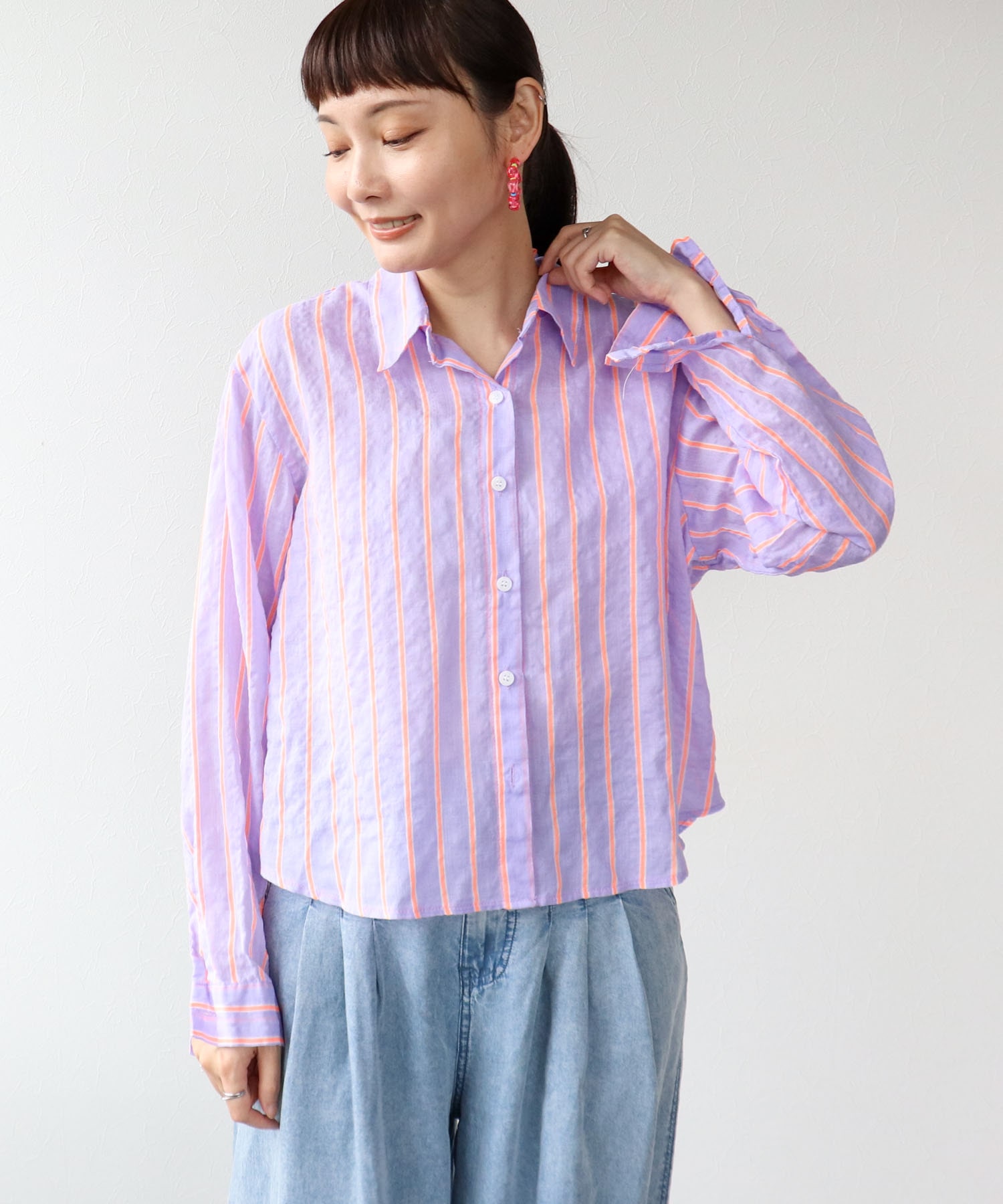 蛍光ストライプ柄シャツ