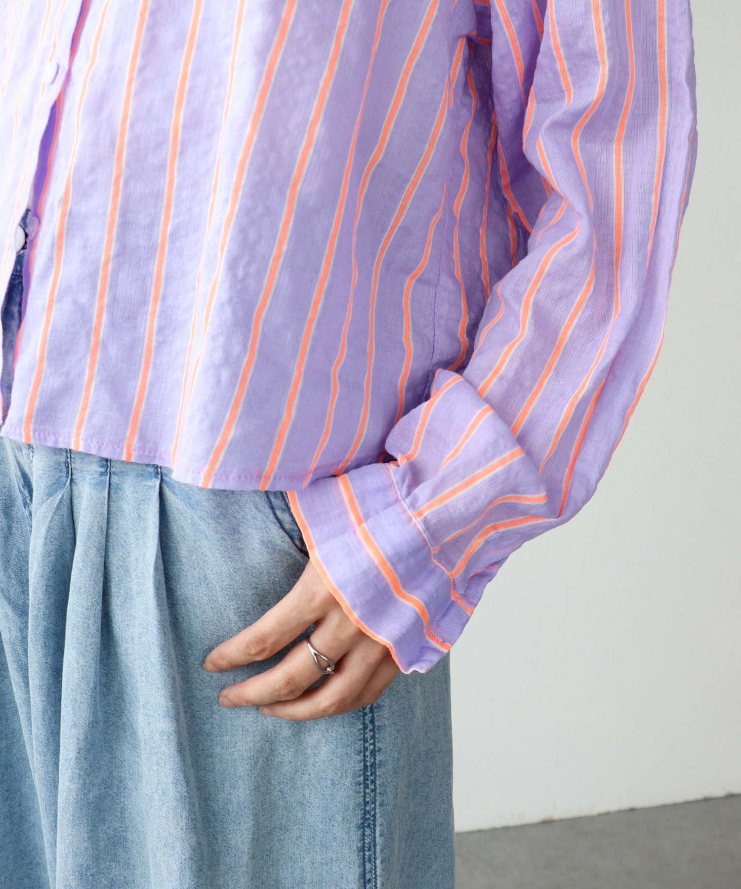 蛍光ストライプ柄シャツ