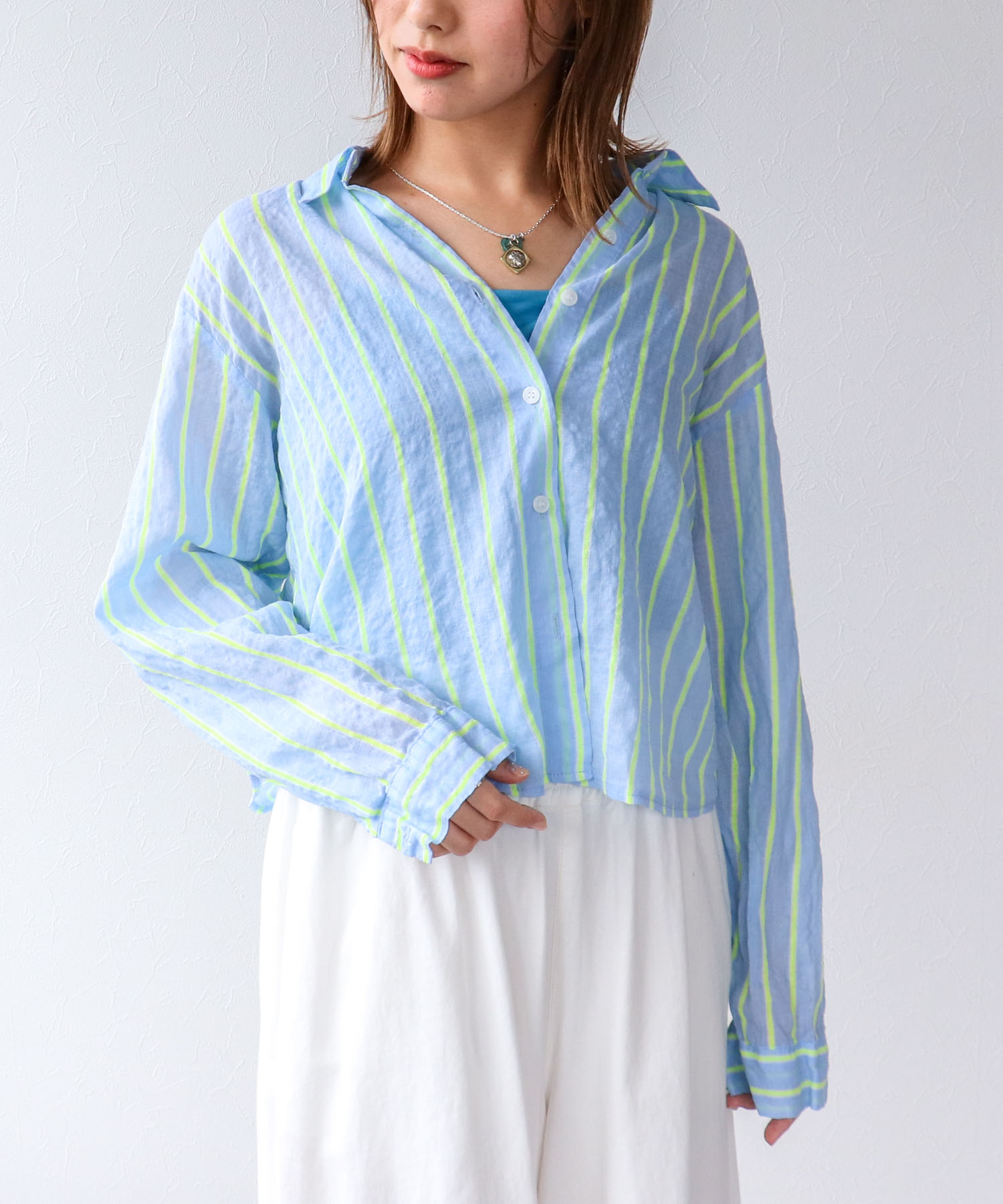 蛍光ストライプ柄シャツ