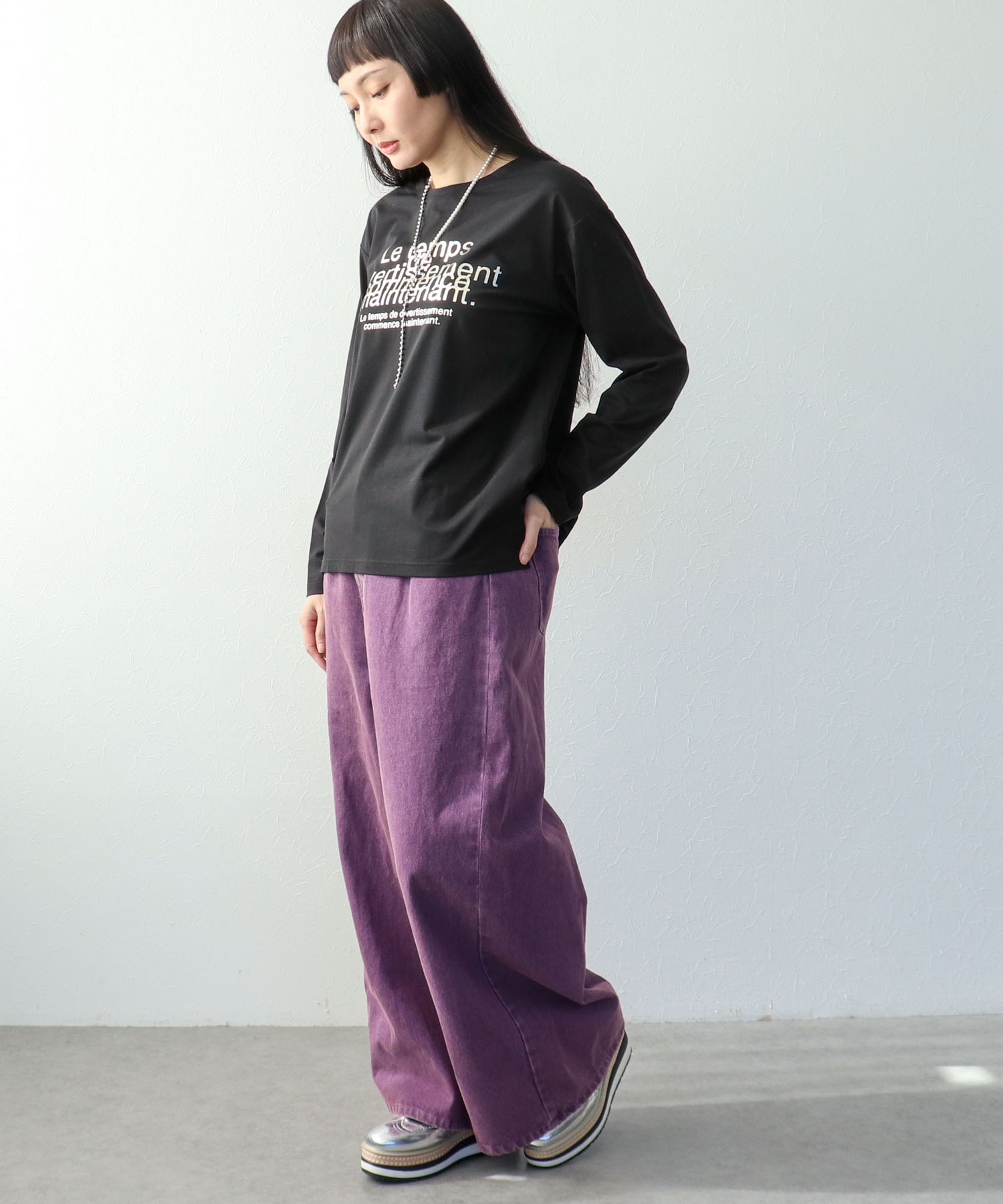 ピンクシルバー箔プリントロンT