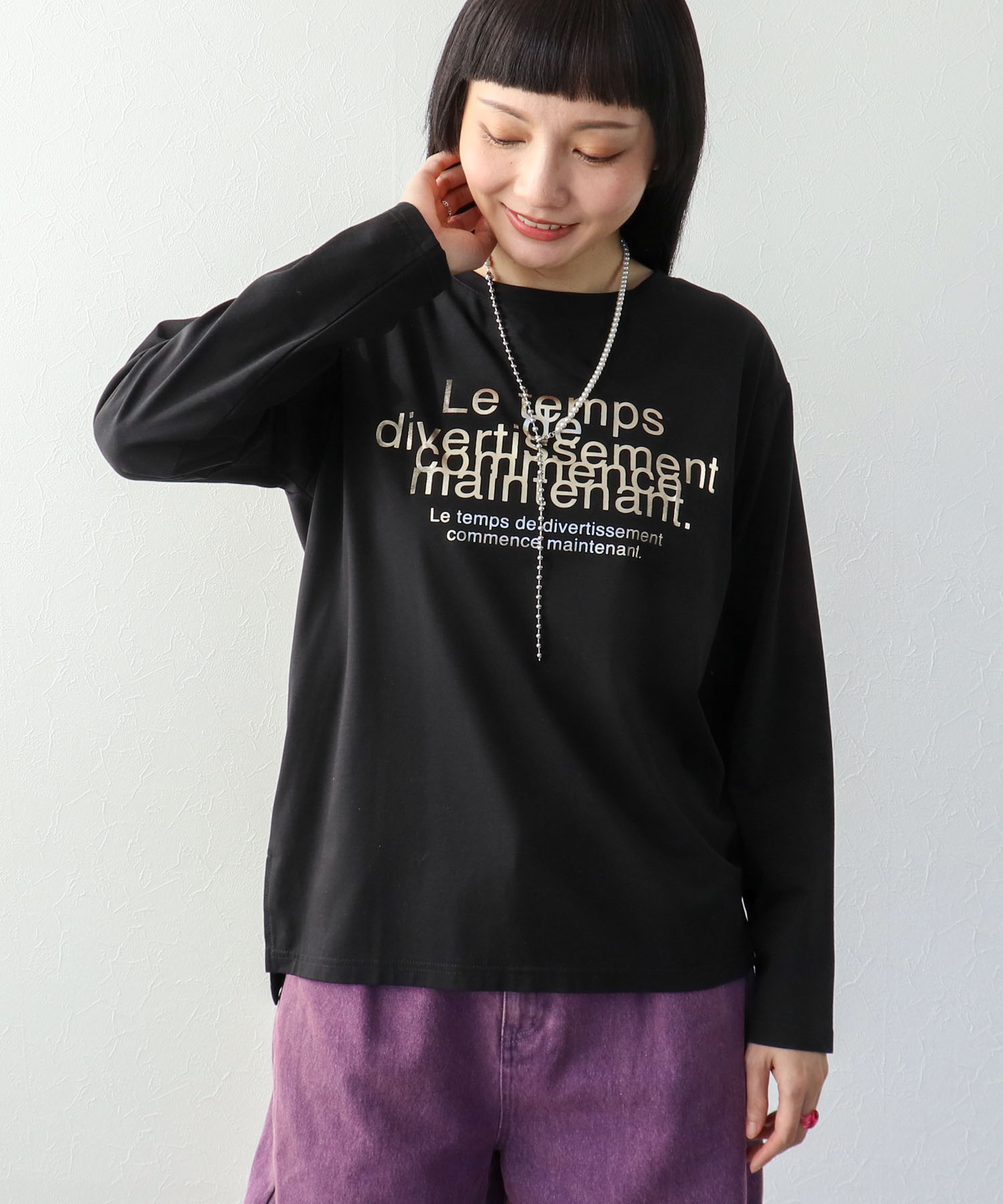 ピンクシルバー箔プリントロンT