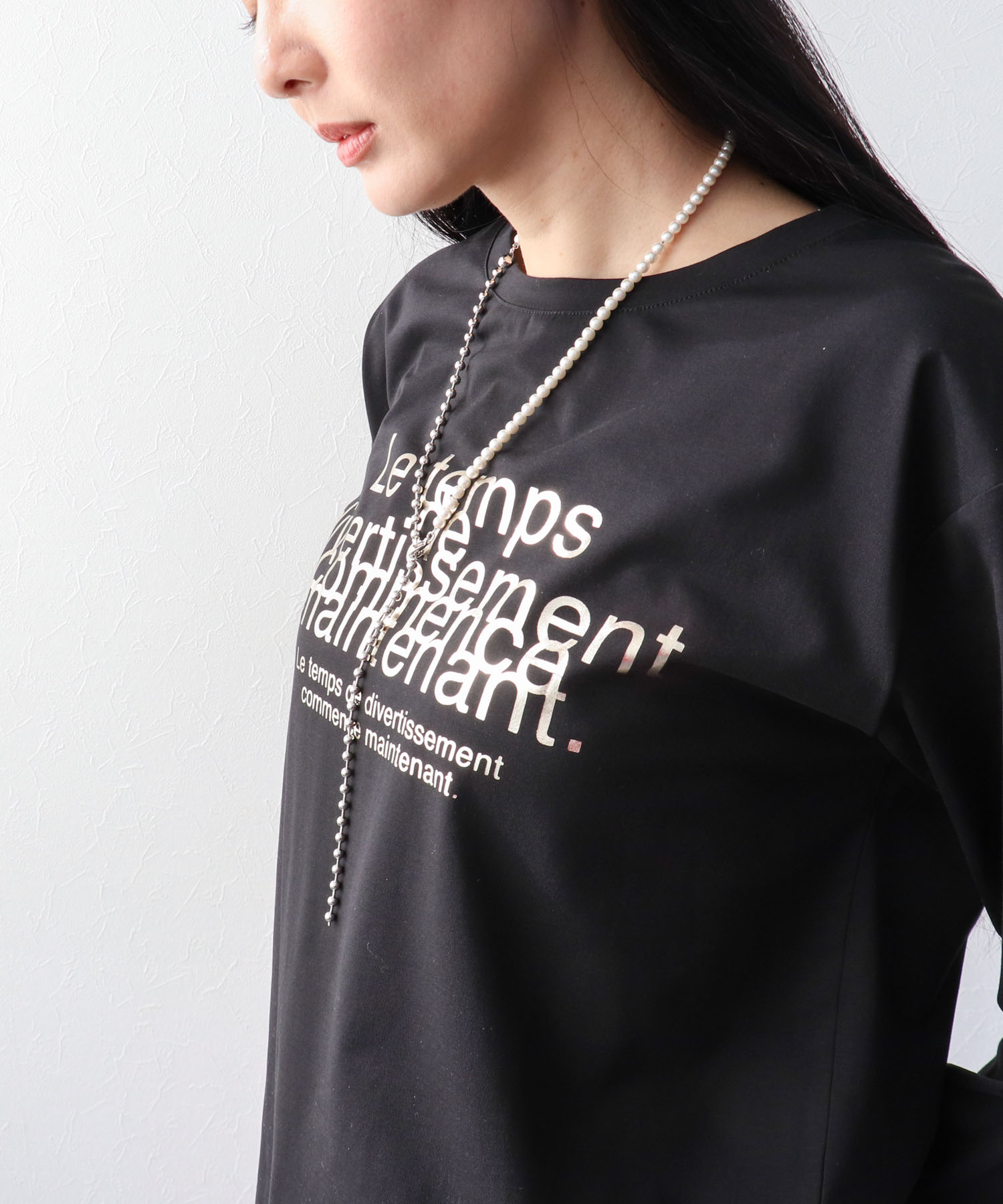 ピンクシルバー箔プリントロンT